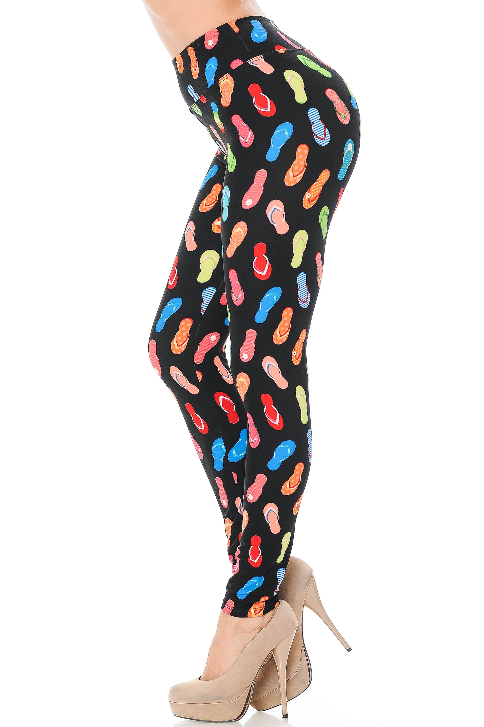 Buttery Soft Summer Beach Sandals High Waisted Leggings (One Size Regular,Black)