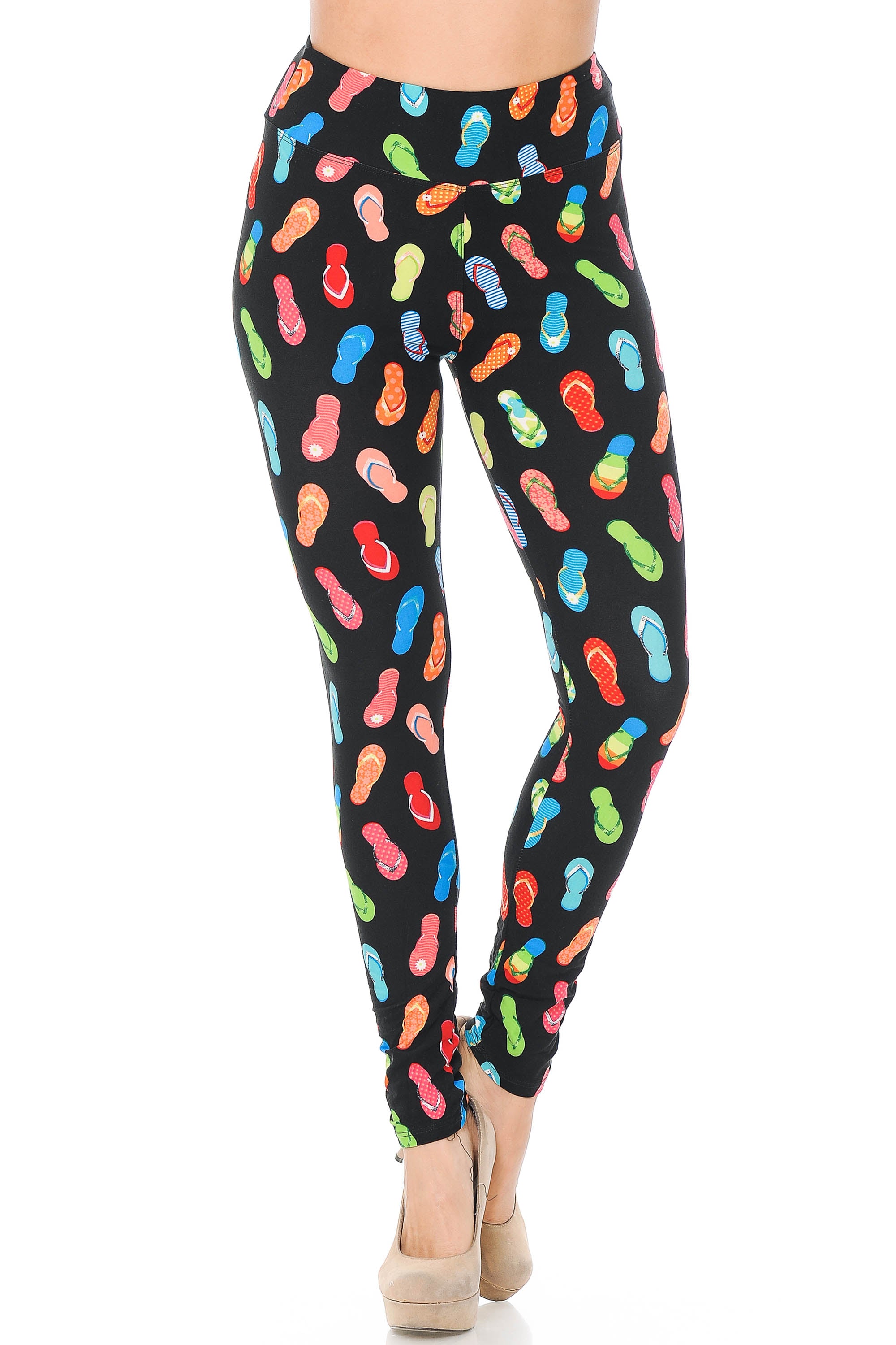 Buttery Soft Summer Beach Sandals High Waisted Leggings (One Size Regular,Black)