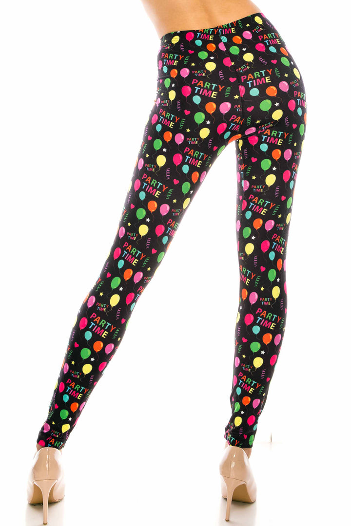 Creamy Soft Premium Women's Leggings Party Time Regular Size, High Rise, Stretchy & Breathable, Comfortable Fit - by USA Fashion
