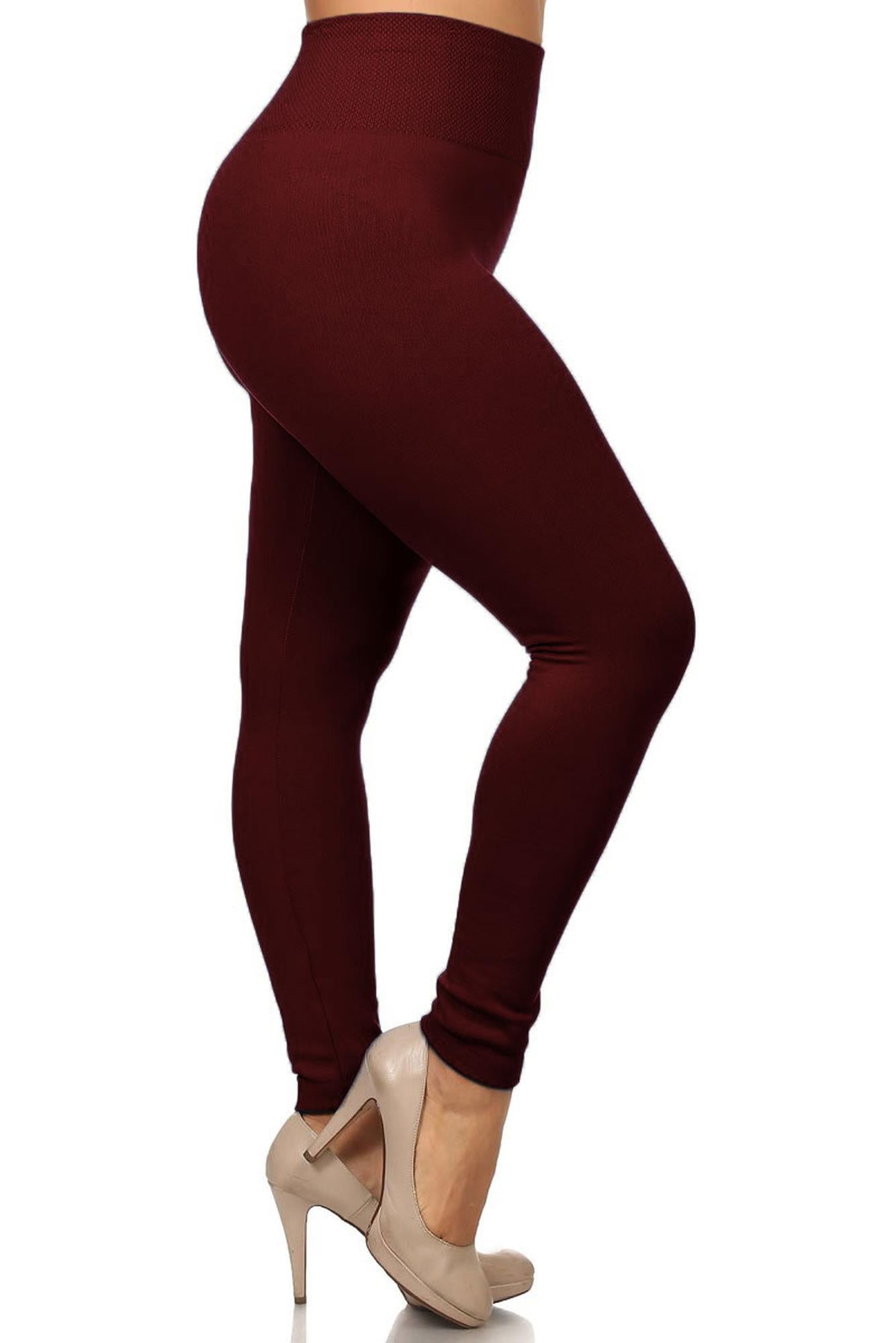 Banded High Waisted Fleece Lined Leggings - Plus Size - 1XL 2XL 3XL