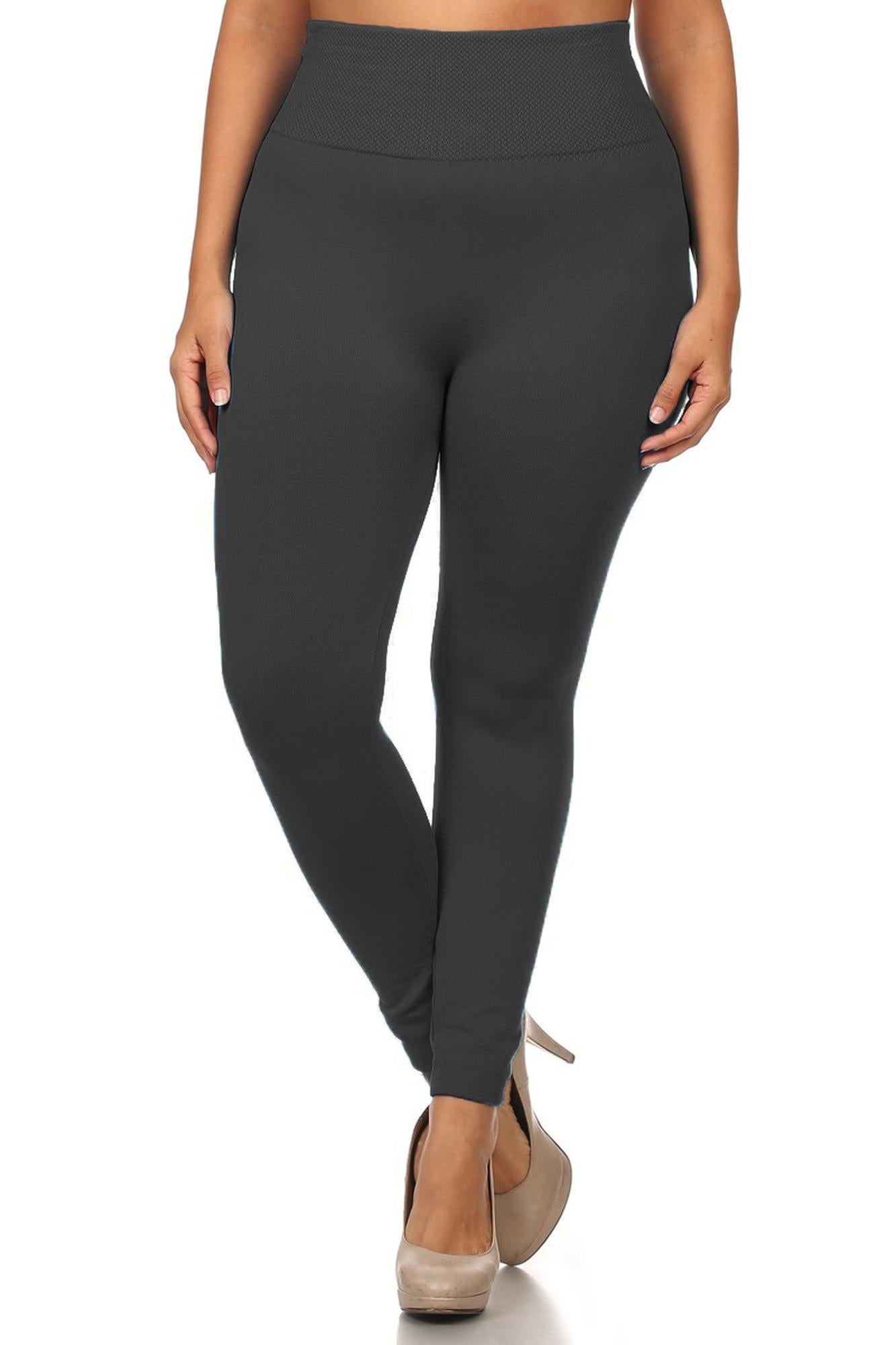 Banded High Waisted Fleece Lined Leggings - Plus Size - 1XL 2XL 3XL