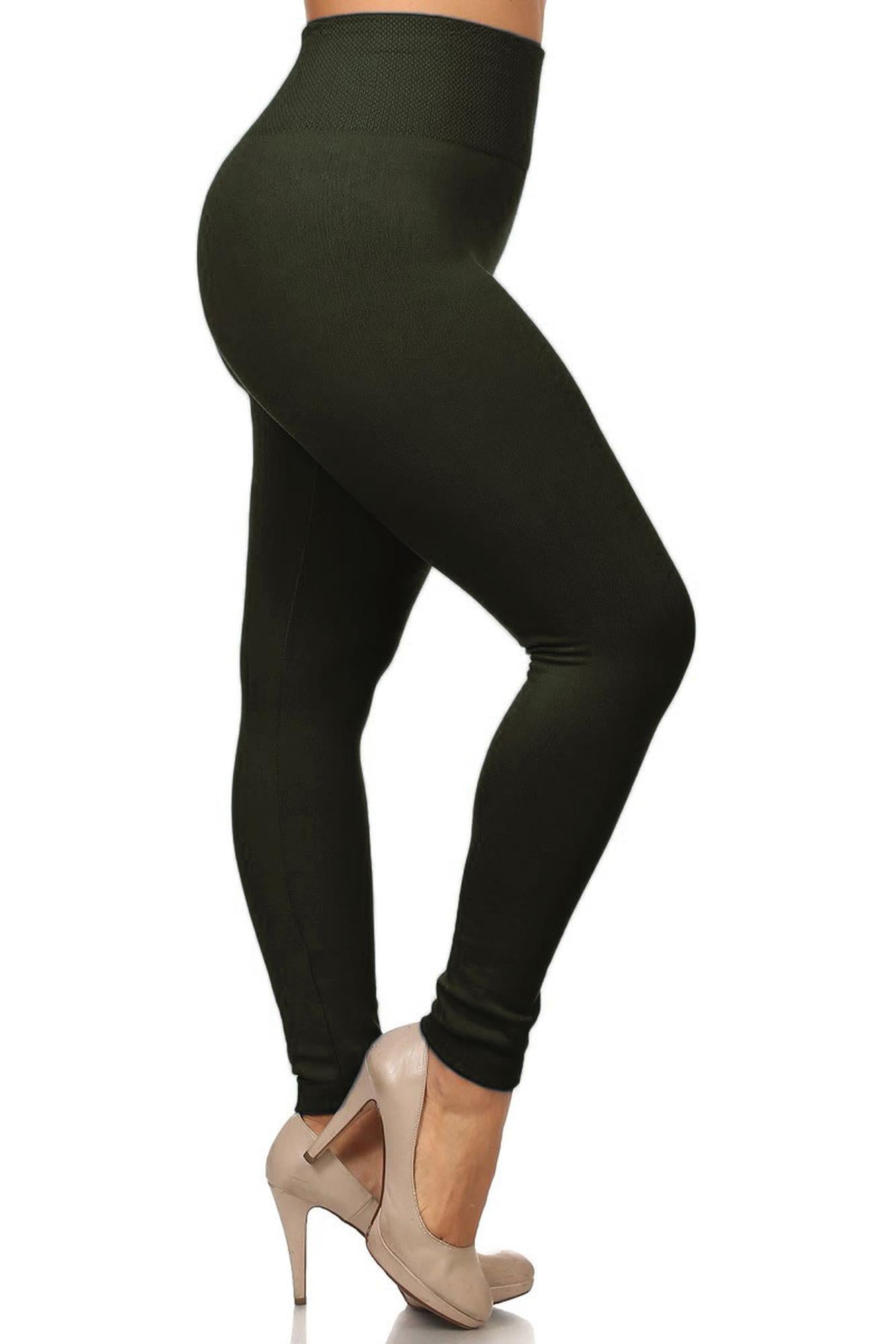 Banded High Waisted Fleece Lined Leggings - Plus Size - 1XL 2XL 3XL