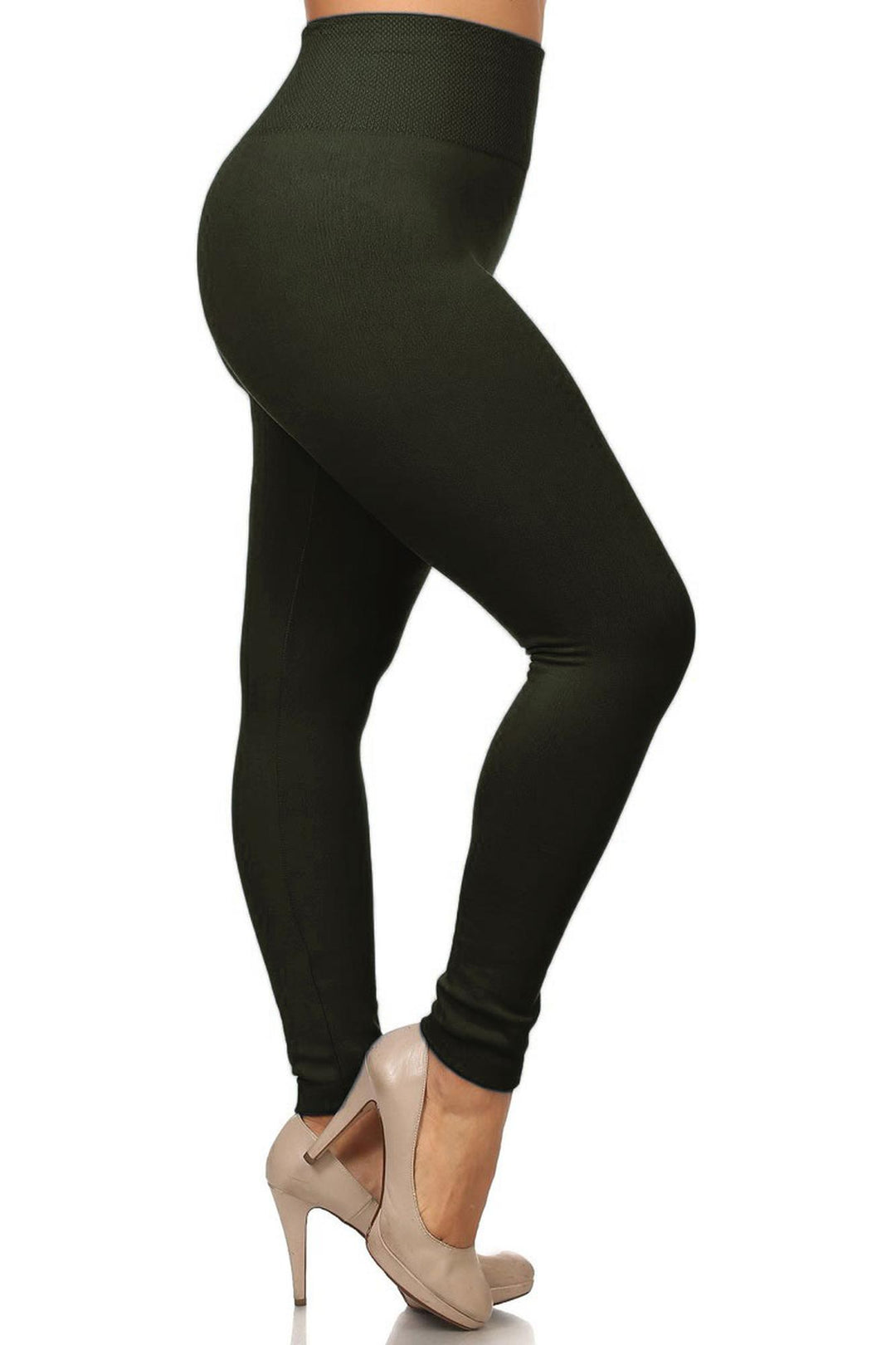 Banded High Waisted Fleece Lined Leggings - Plus Size - 1XL 2XL 3XL