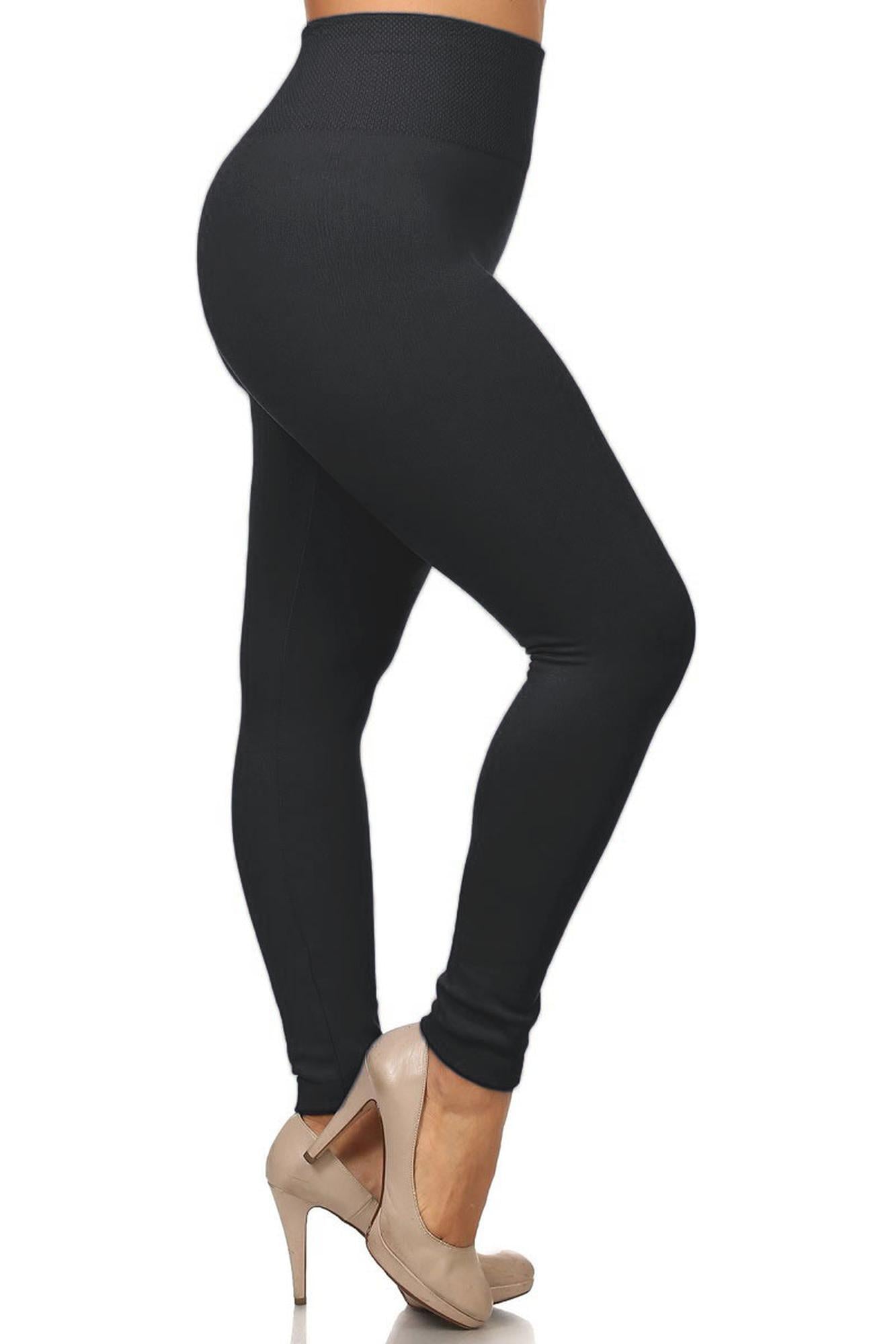 Banded High Waisted Fleece Lined Leggings - Plus Size - 1XL 2XL 3XL
