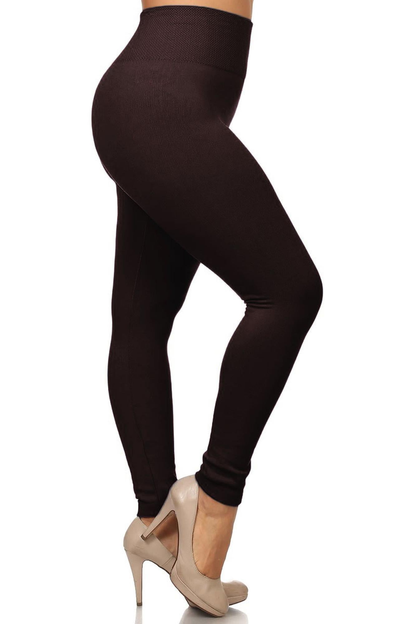 Banded High Waisted Fleece Lined Leggings - Plus Size - 1XL 2XL 3XL