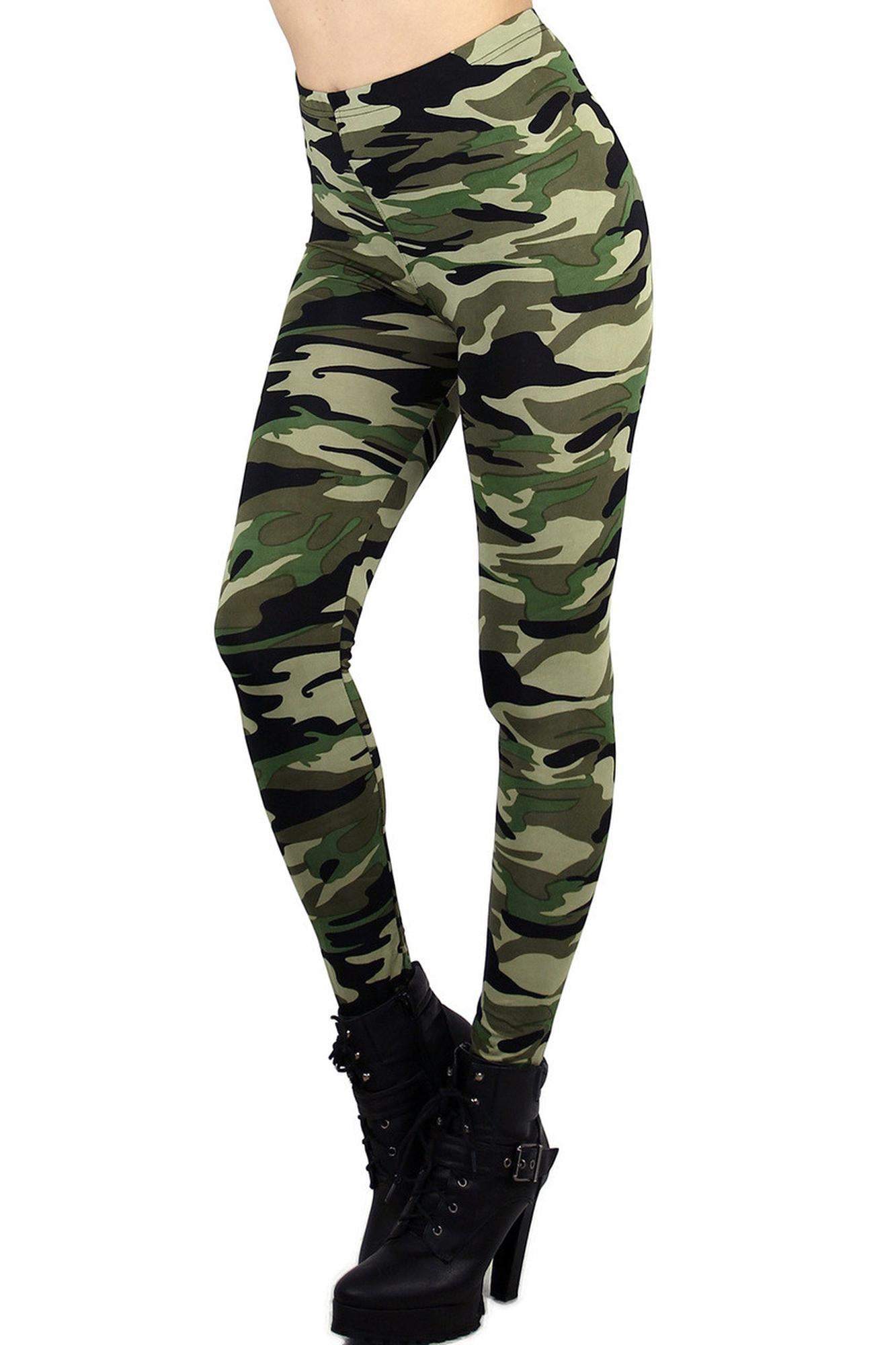 High Waisted Green Camouflage Leggings
