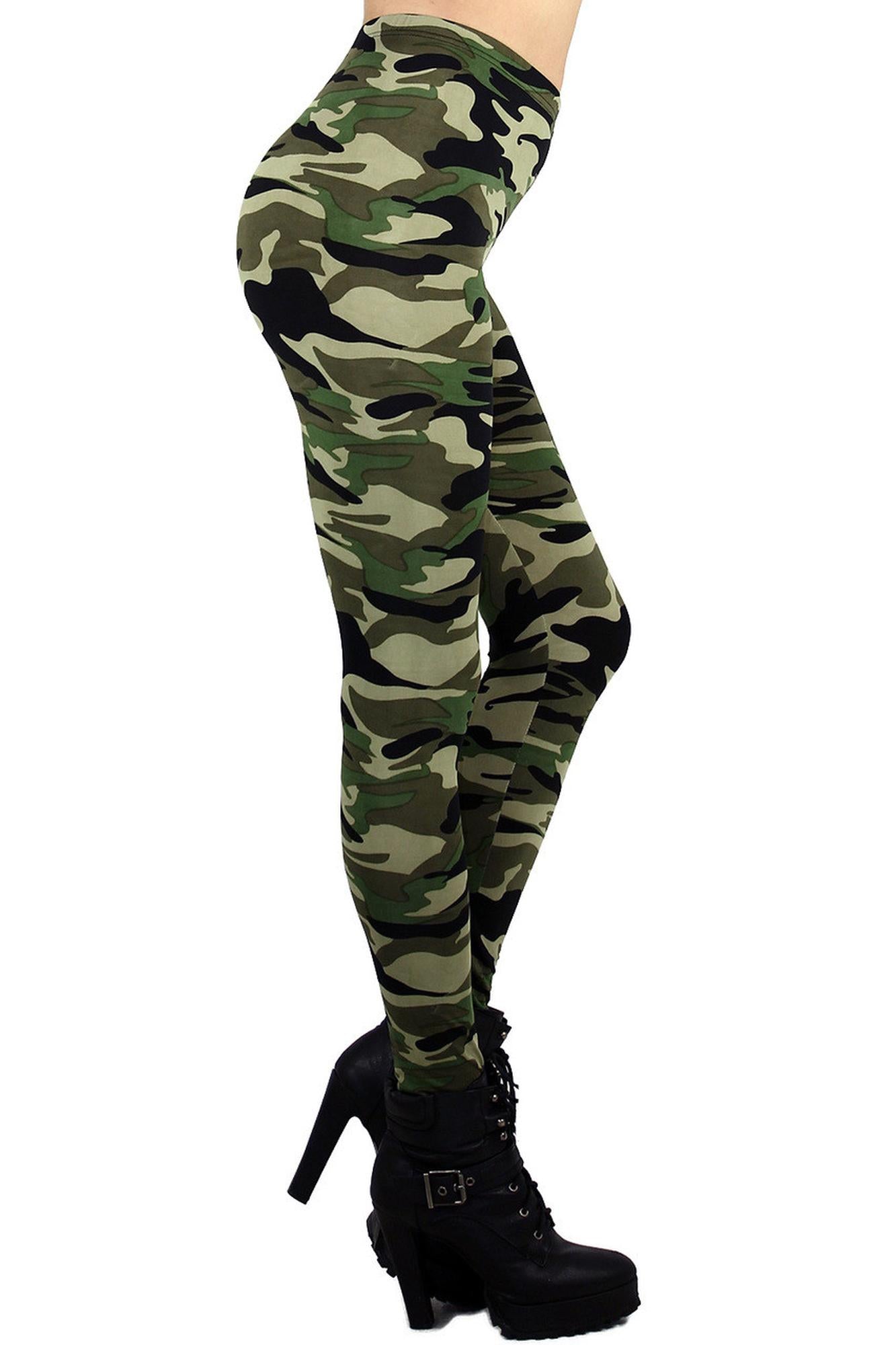 High Waisted Green Camouflage Leggings