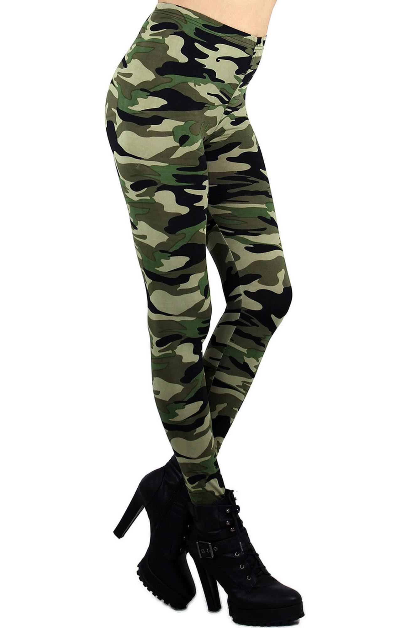 High Waisted Green Camouflage Leggings
