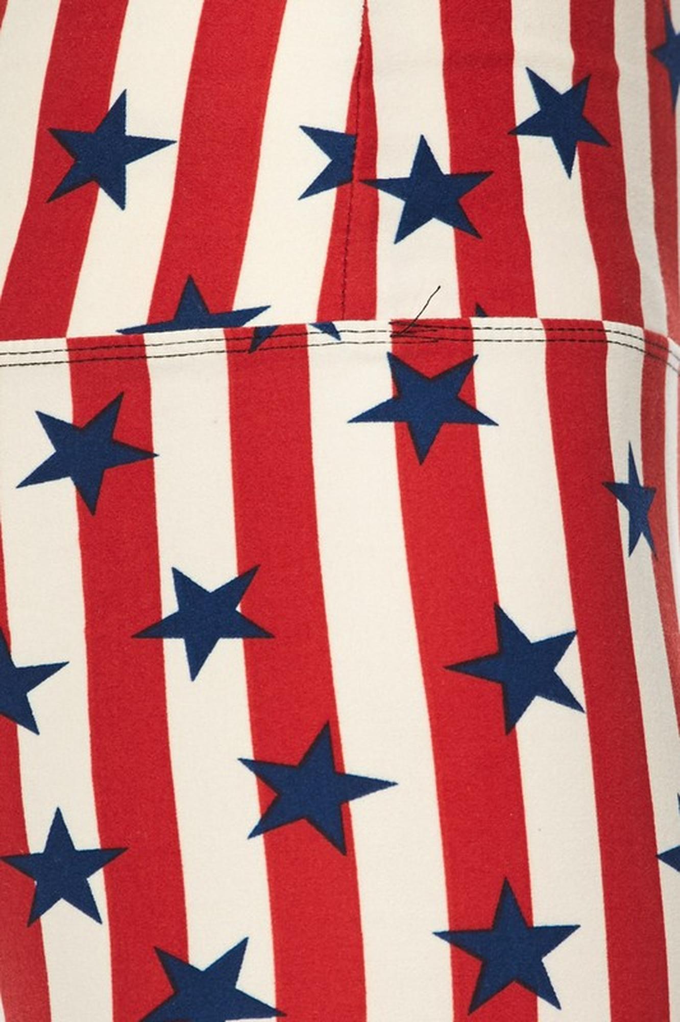 Buttery Soft High Waist Vertical Stripes USA Flag Leggings (One Size Regular,Red)