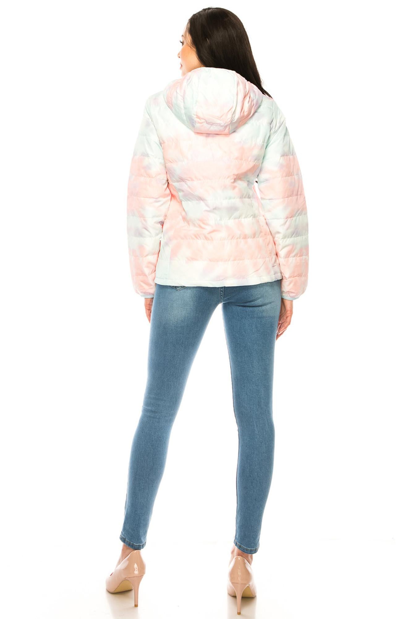 Women's Coral & Teal Swirl Winter Puffer Down Jacket (One Size Regular,Coral)