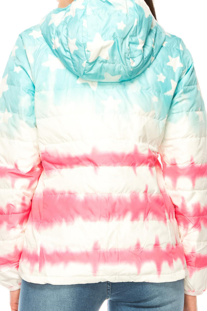 Women's Pink & Blue Star Daub Winter Puffer Down Jacket (One Size Regular,Blue)