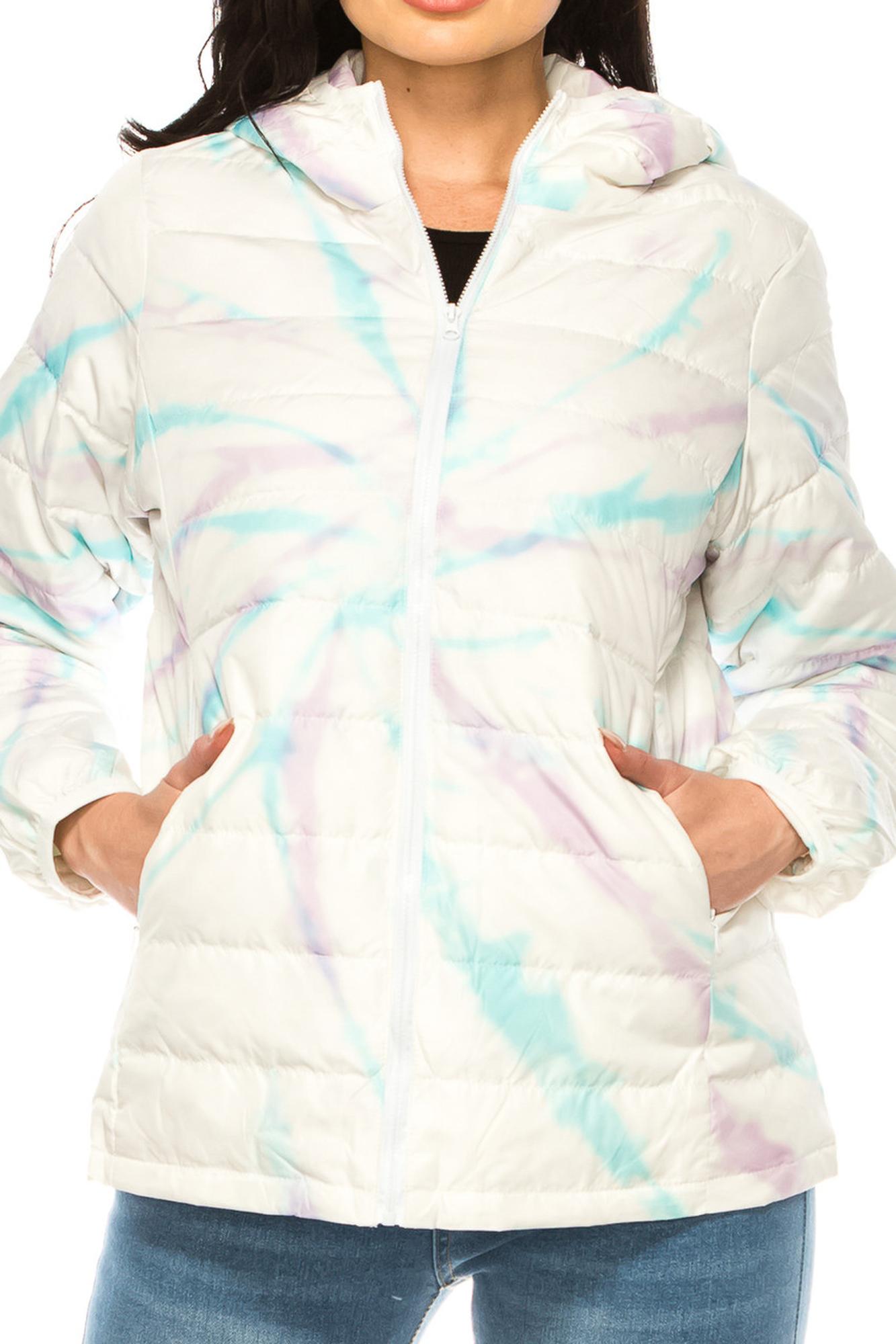Women's Purple and Teal Swirl Winter Puffer Down Jacket (One Size Regular,Purple)