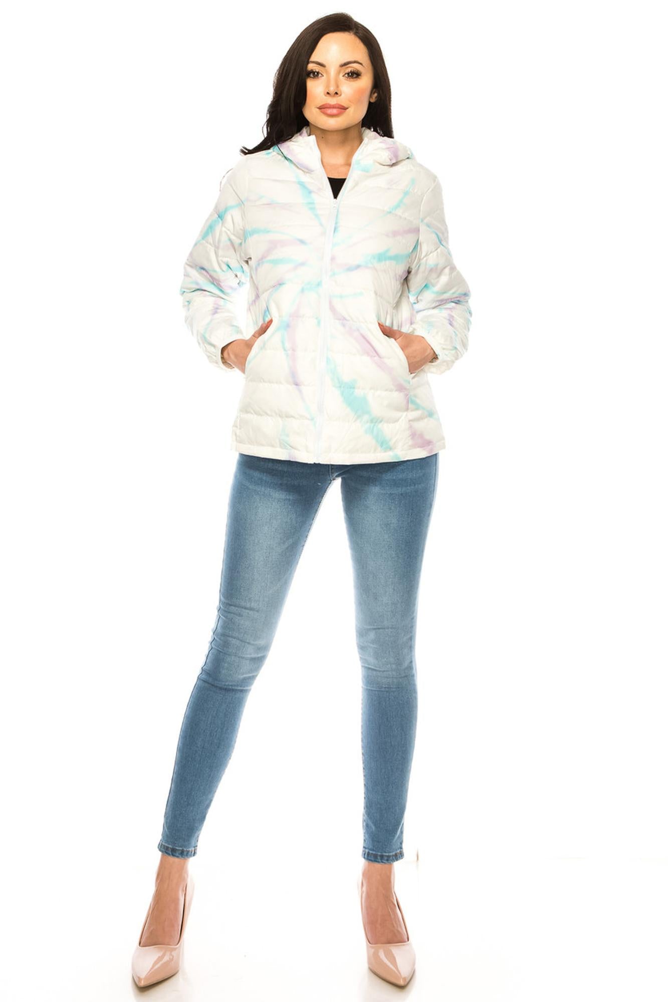 Women's Purple and Teal Swirl Winter Puffer Down Jacket (One Size Regular,Purple)