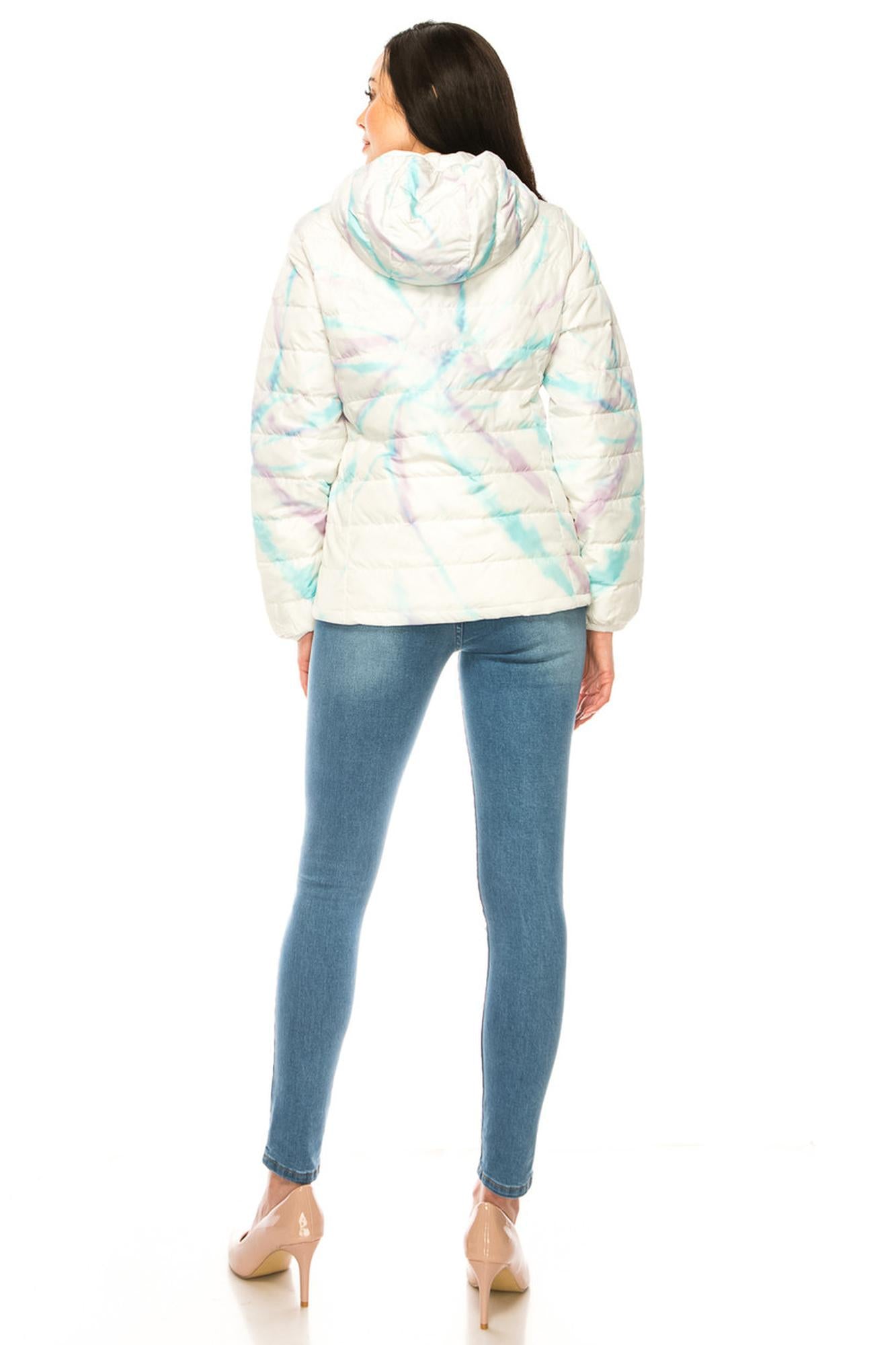 Women's Purple and Teal Swirl Winter Puffer Down Jacket (One Size Regular,Purple)