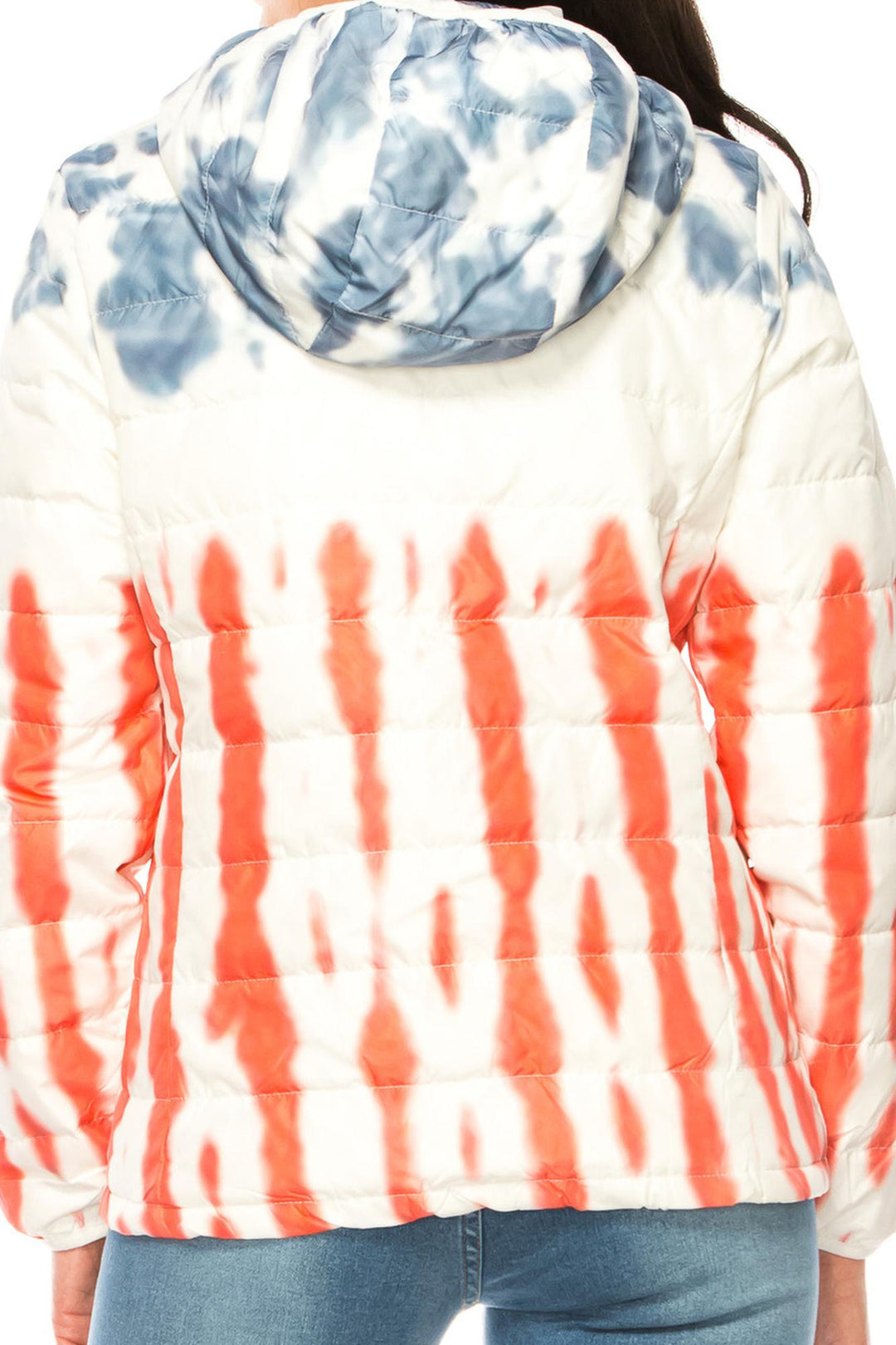 Women's Red White & Blue Daub Winter Puffer Down Jacket (One Size Regular,Red)