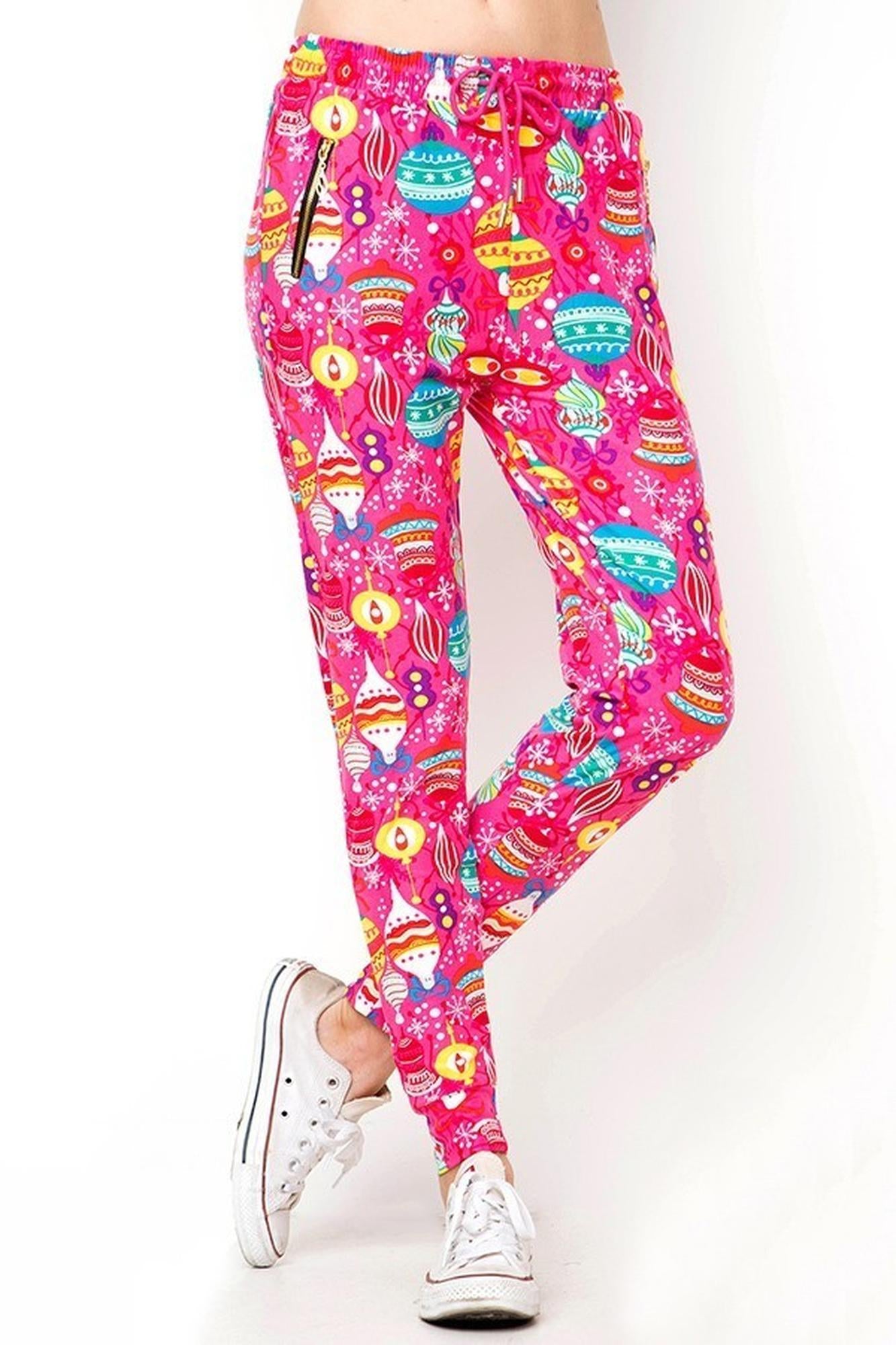 Buttery Soft Pink Christmas Joggers (One Size Regular,Pink)