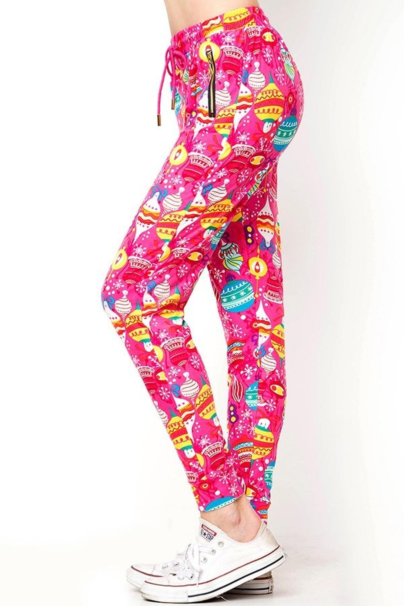 Buttery Soft Pink Christmas Joggers (One Size Regular,Pink)