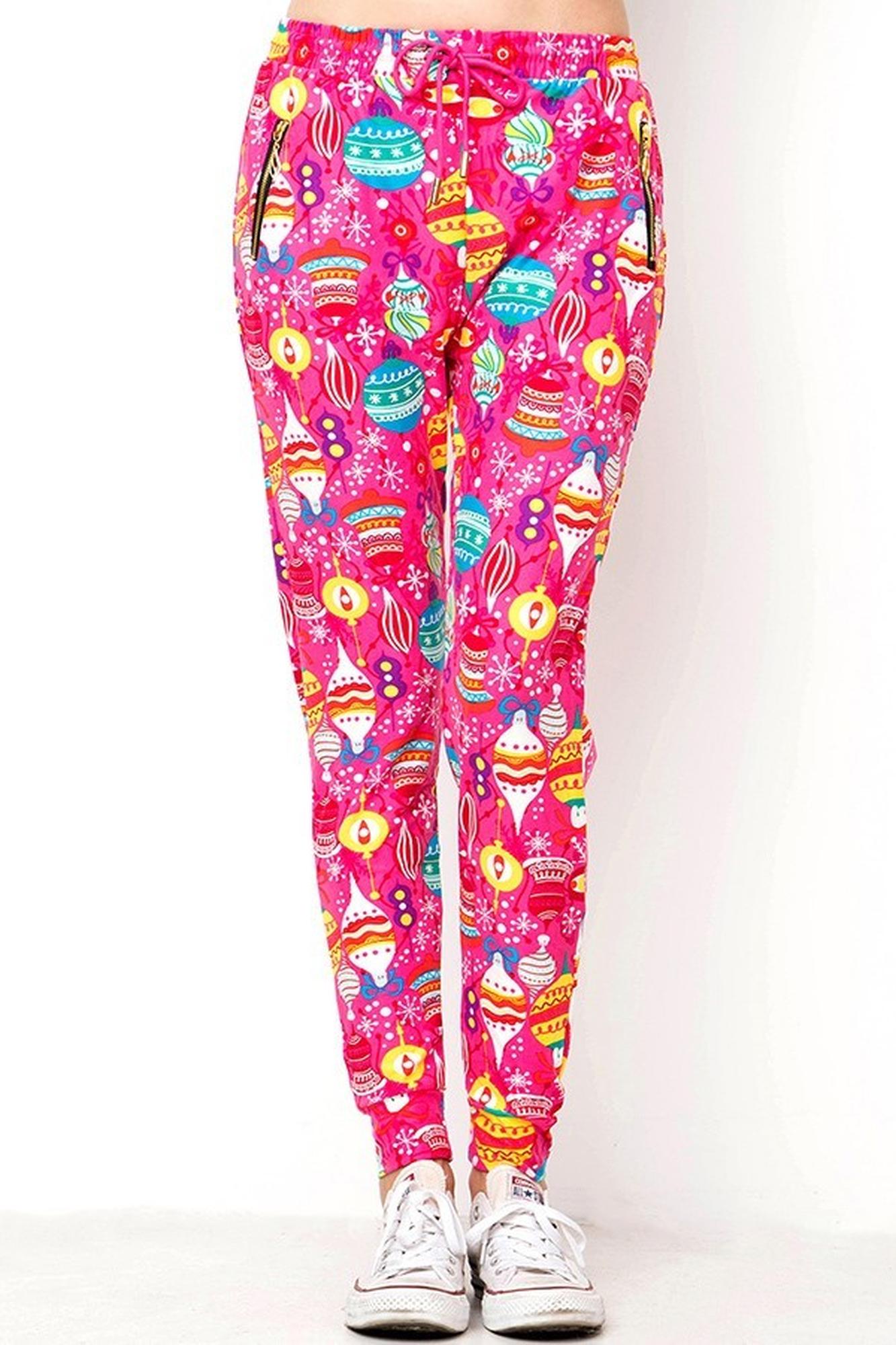 Buttery Soft Pink Christmas Joggers (One Size Regular,Pink)