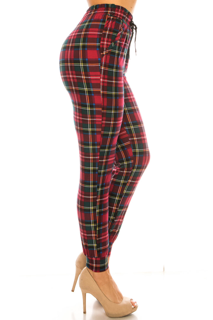 Buttery Smooth Modish Burgundy Plaid Joggers