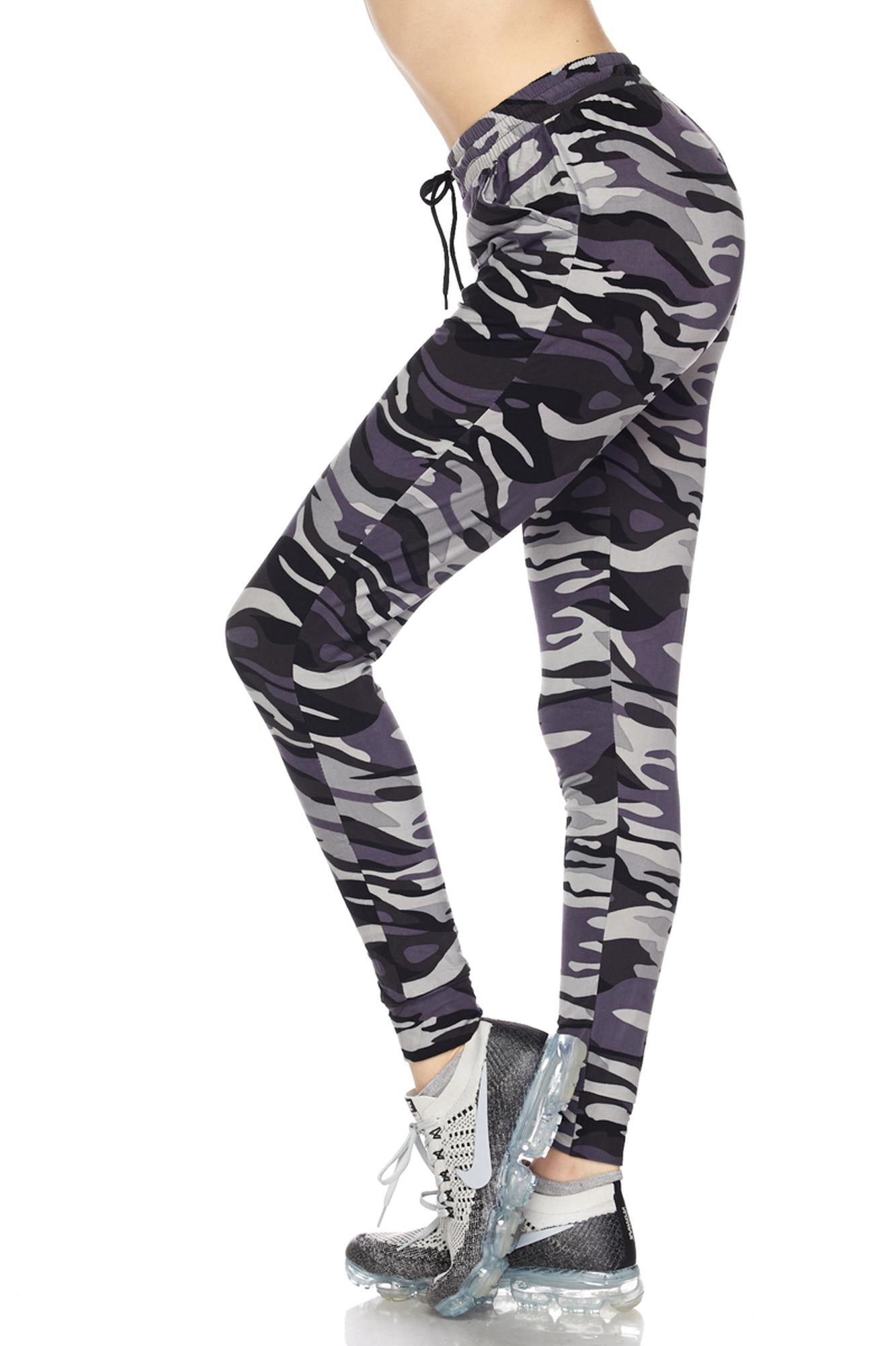 Buttery Soft Gray Camouflage Joggers (One Size Regular,Charcoal)