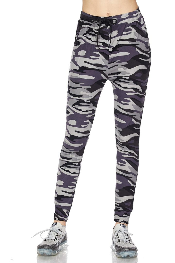 Buttery Soft Gray Camouflage Joggers (One Size Regular,Charcoal)