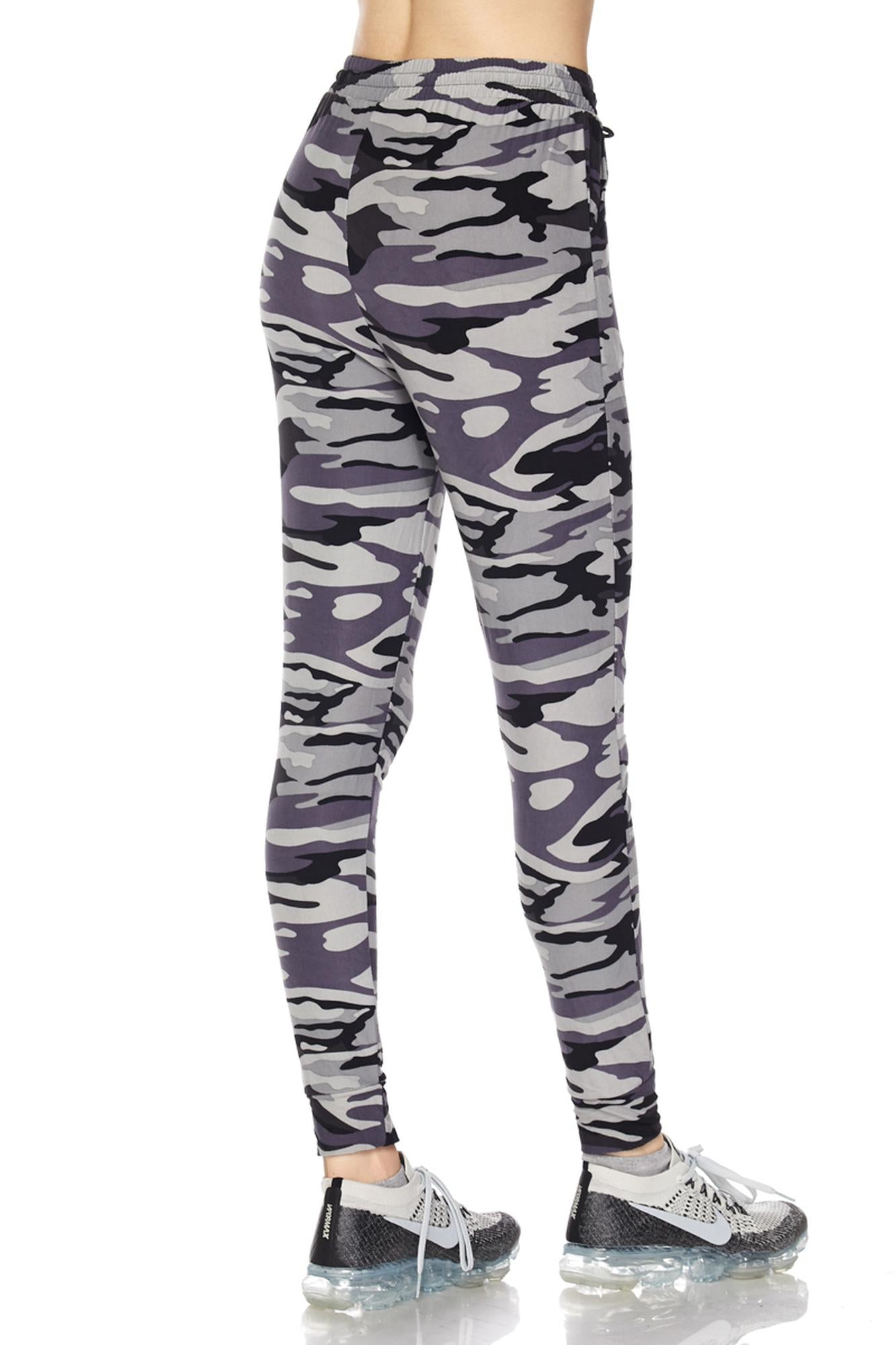 Buttery Soft Gray Camouflage Joggers (One Size Regular,Charcoal)