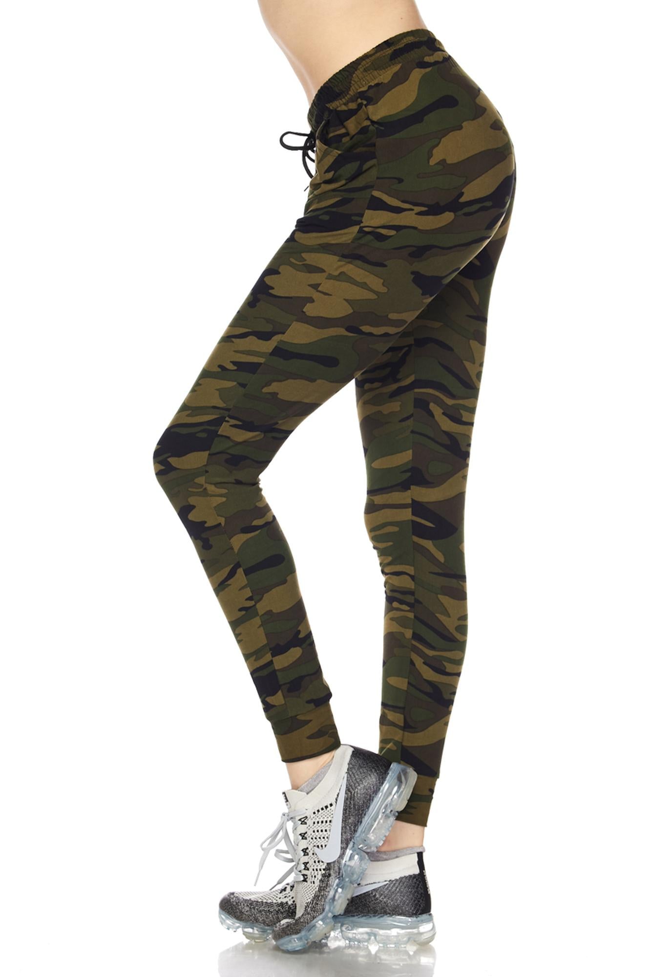 Buttery Soft Olive Green Camouflage Joggers (One Size Regular,Green)