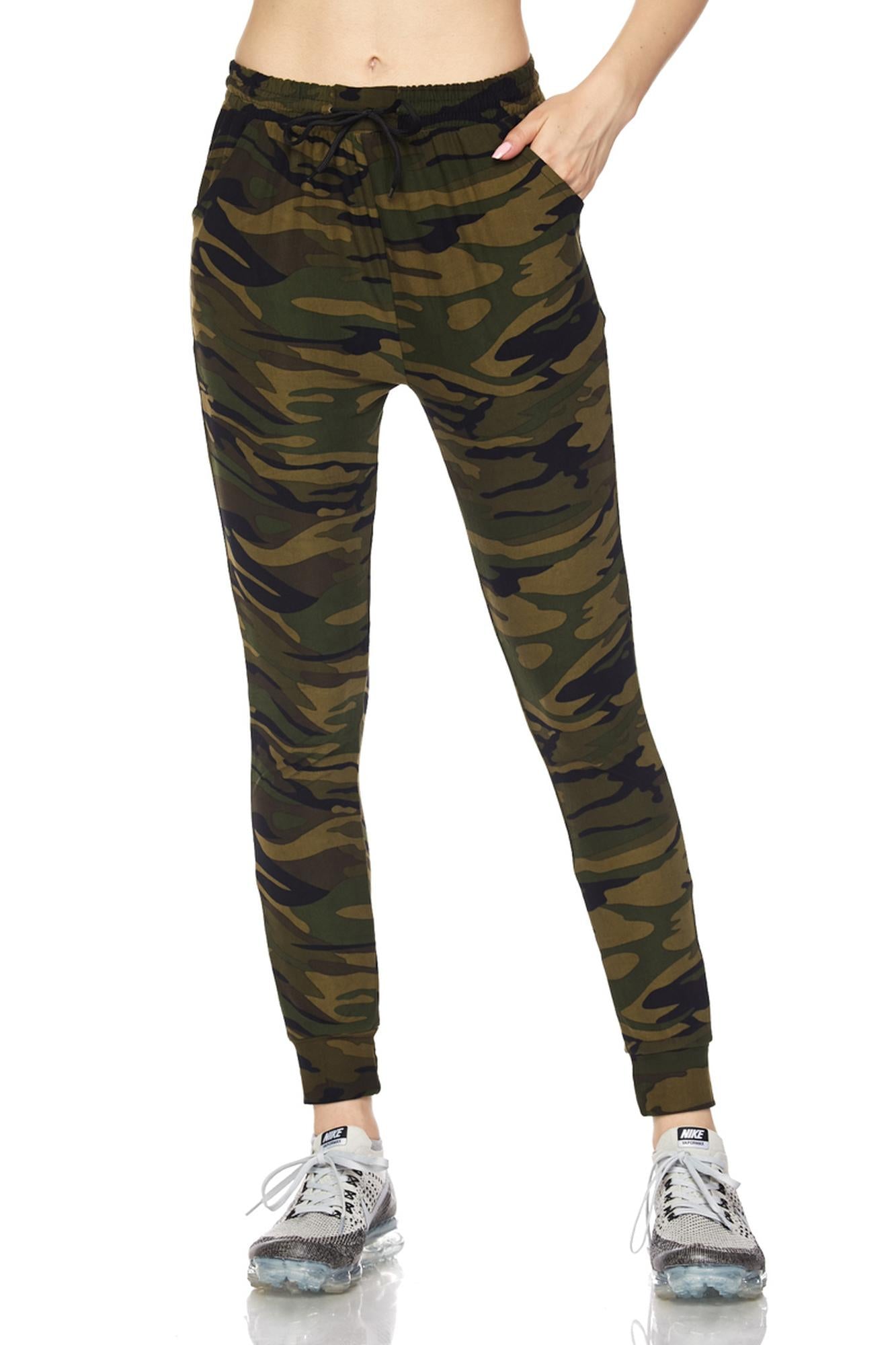 Buttery Soft Olive Green Camouflage Joggers (One Size Regular,Green)