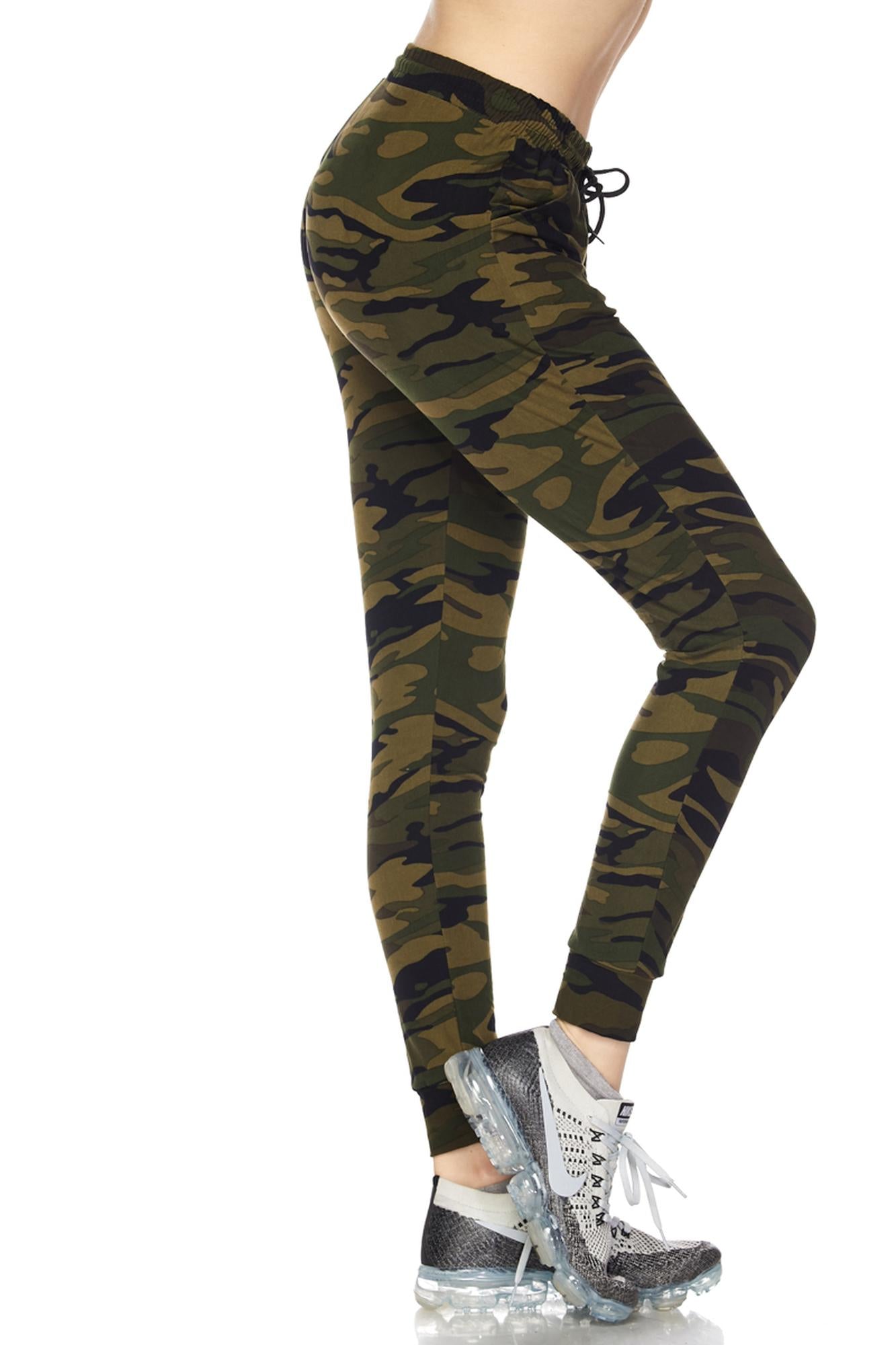 Buttery Soft Olive Green Camouflage Joggers (One Size Regular,Green)