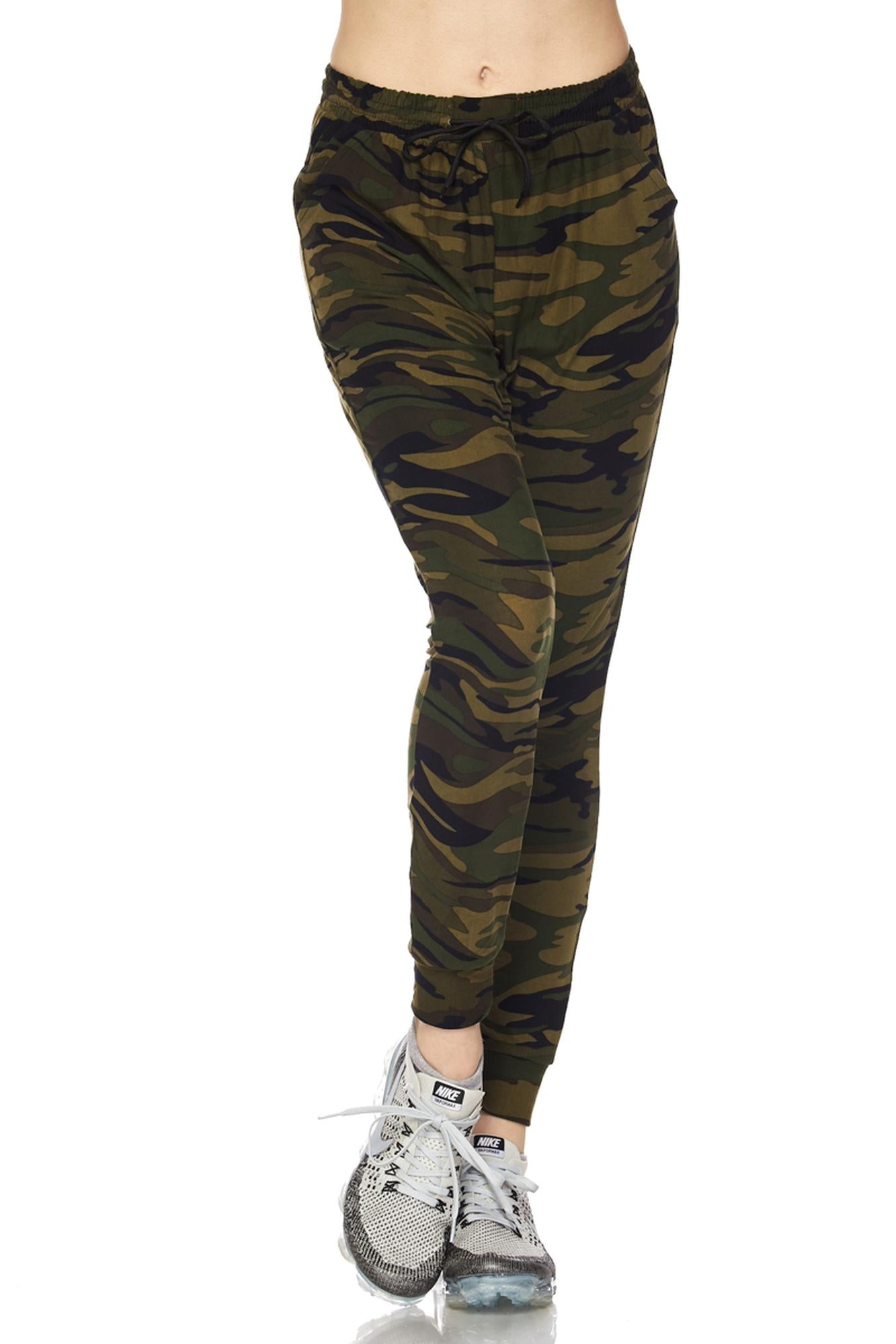 Buttery Soft Olive Green Camouflage Joggers (One Size Regular,Green)