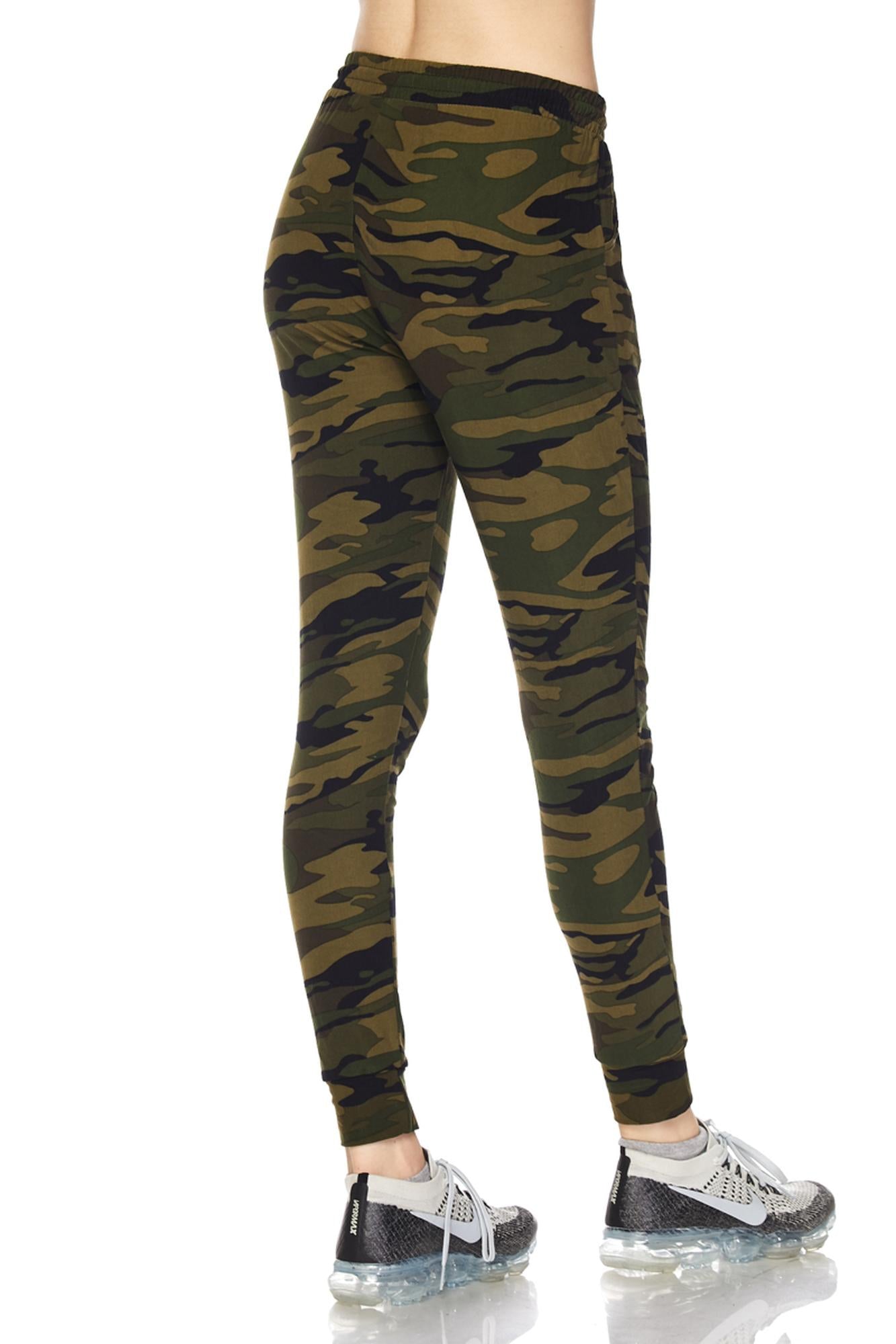 Buttery Soft Olive Green Camouflage Joggers (One Size Regular,Green)