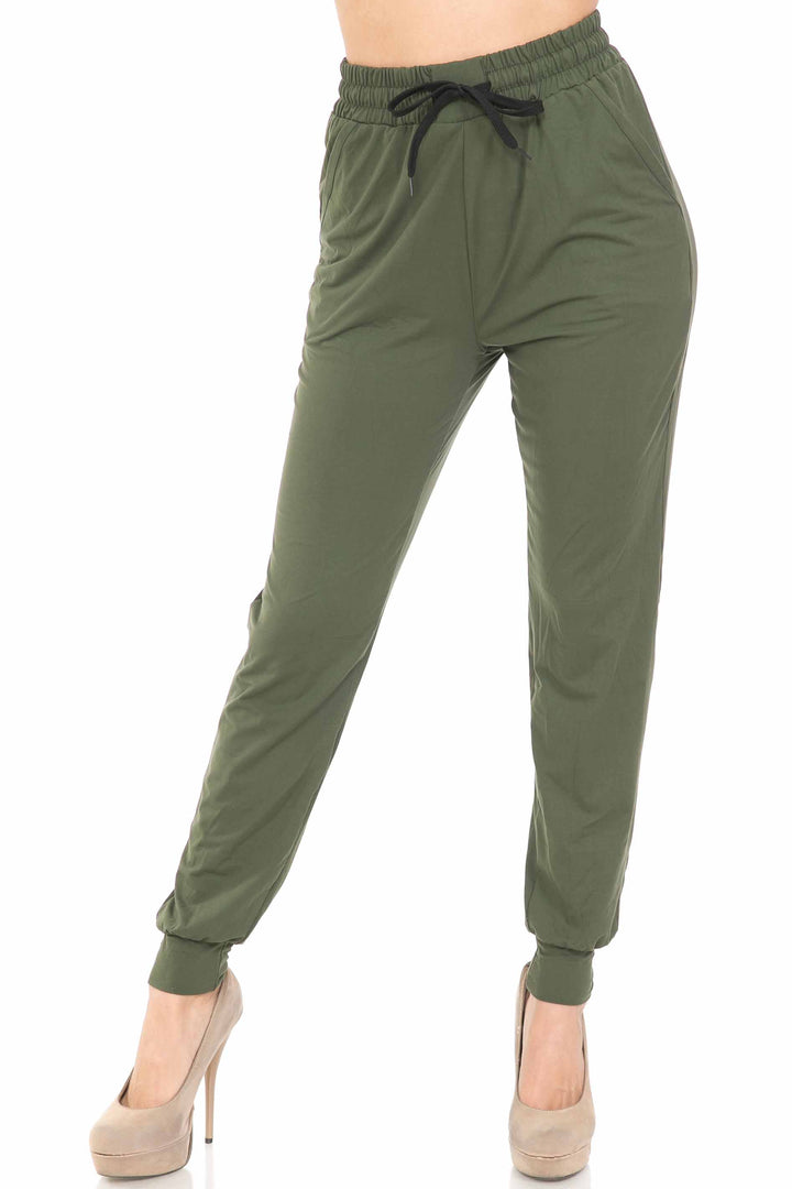 Buttery Smooth Solid Basic Olive Joggers - EEVEE