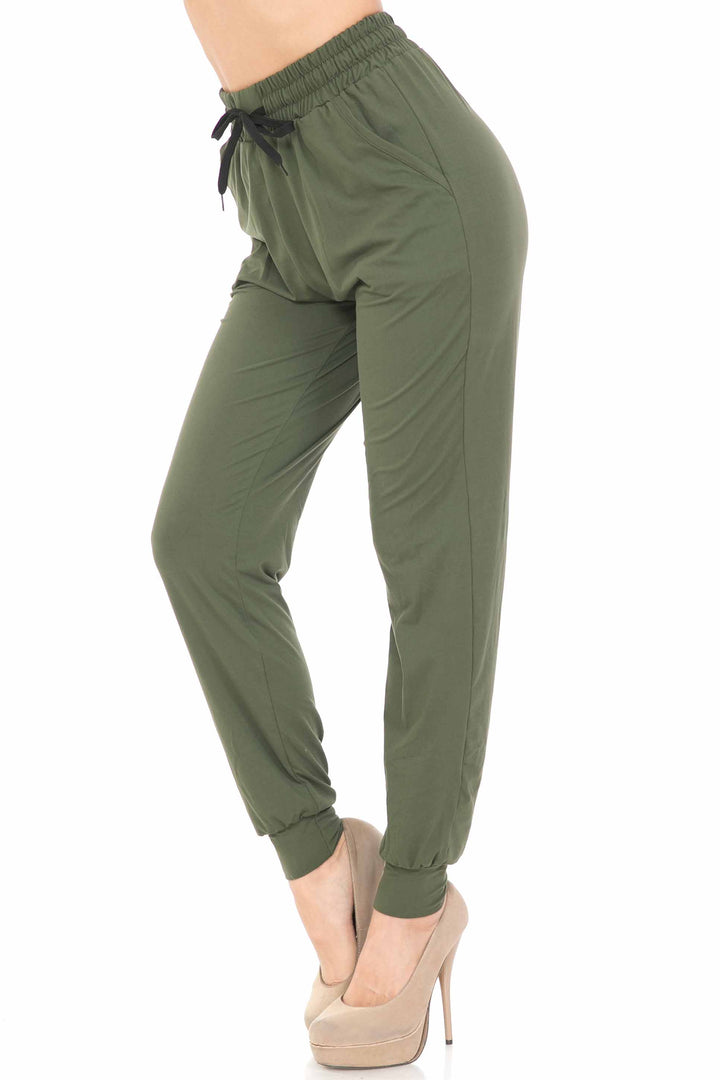 Buttery Smooth Solid Basic Olive Joggers - EEVEE