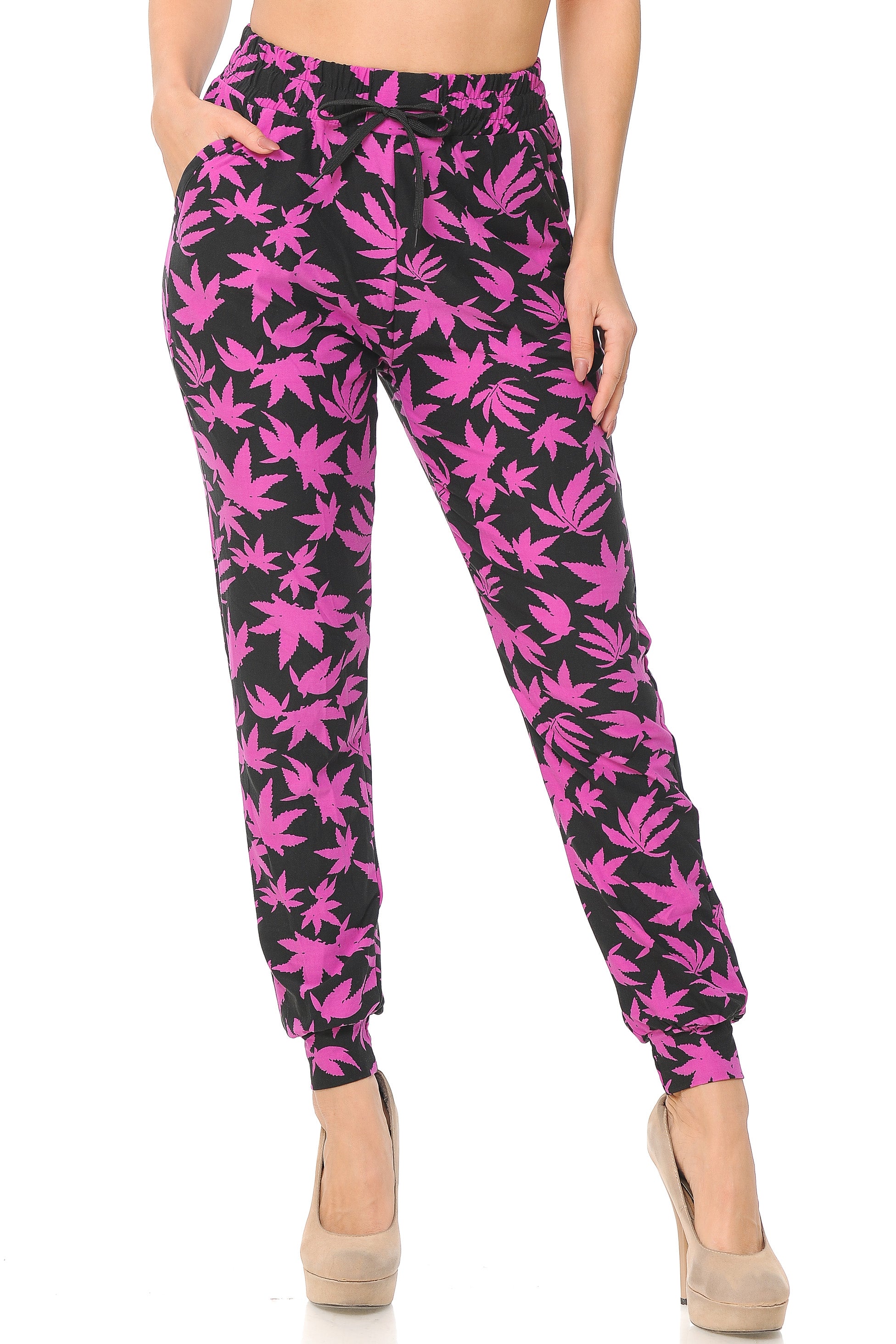 Buttery Smooth Solid Fuchsia Marijuana Joggers