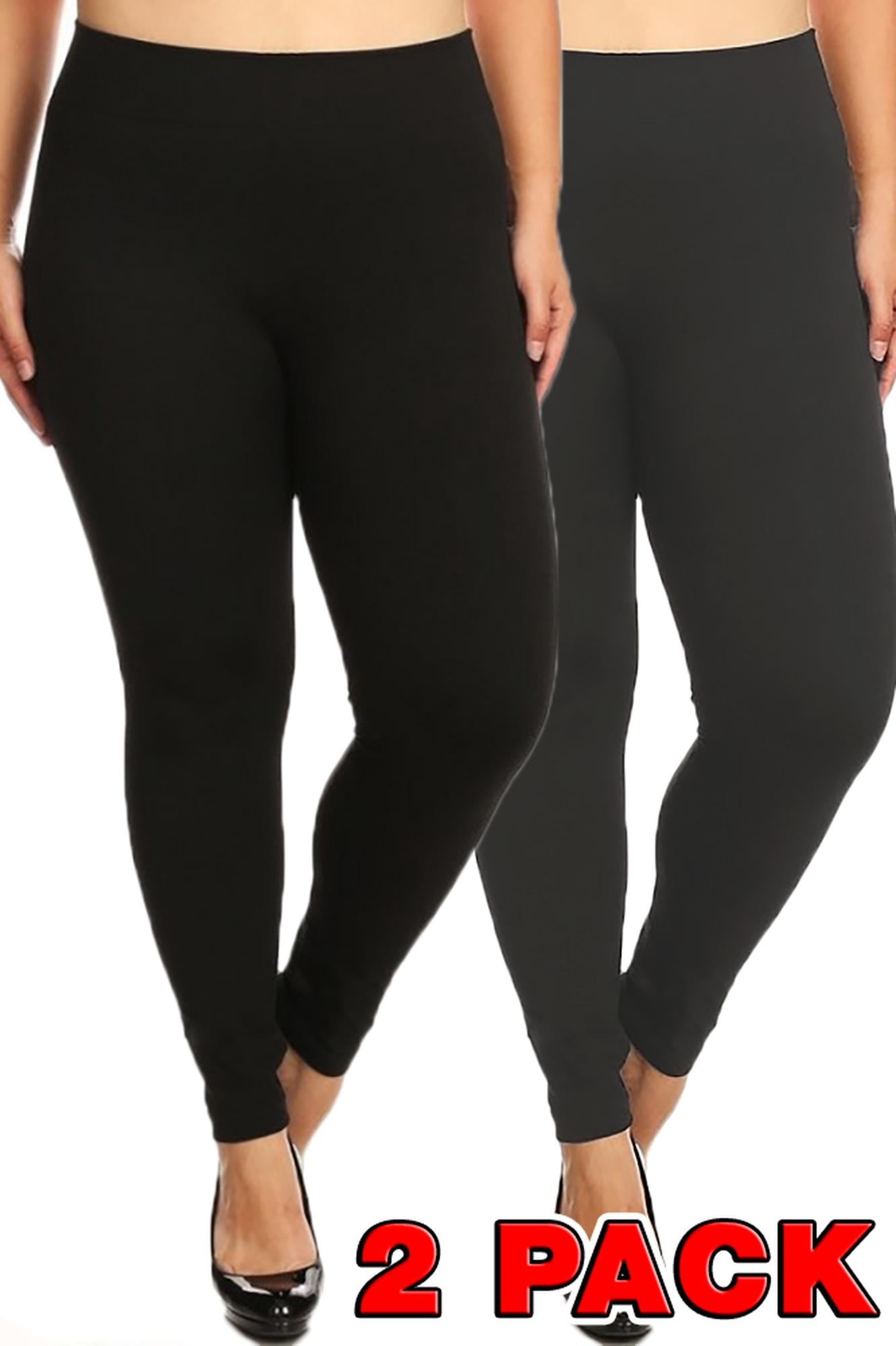 Women's Rib Fit Plus Size Leggings - Black Charcoal - 2 Pack (One Size Plus,Black Charcoal)