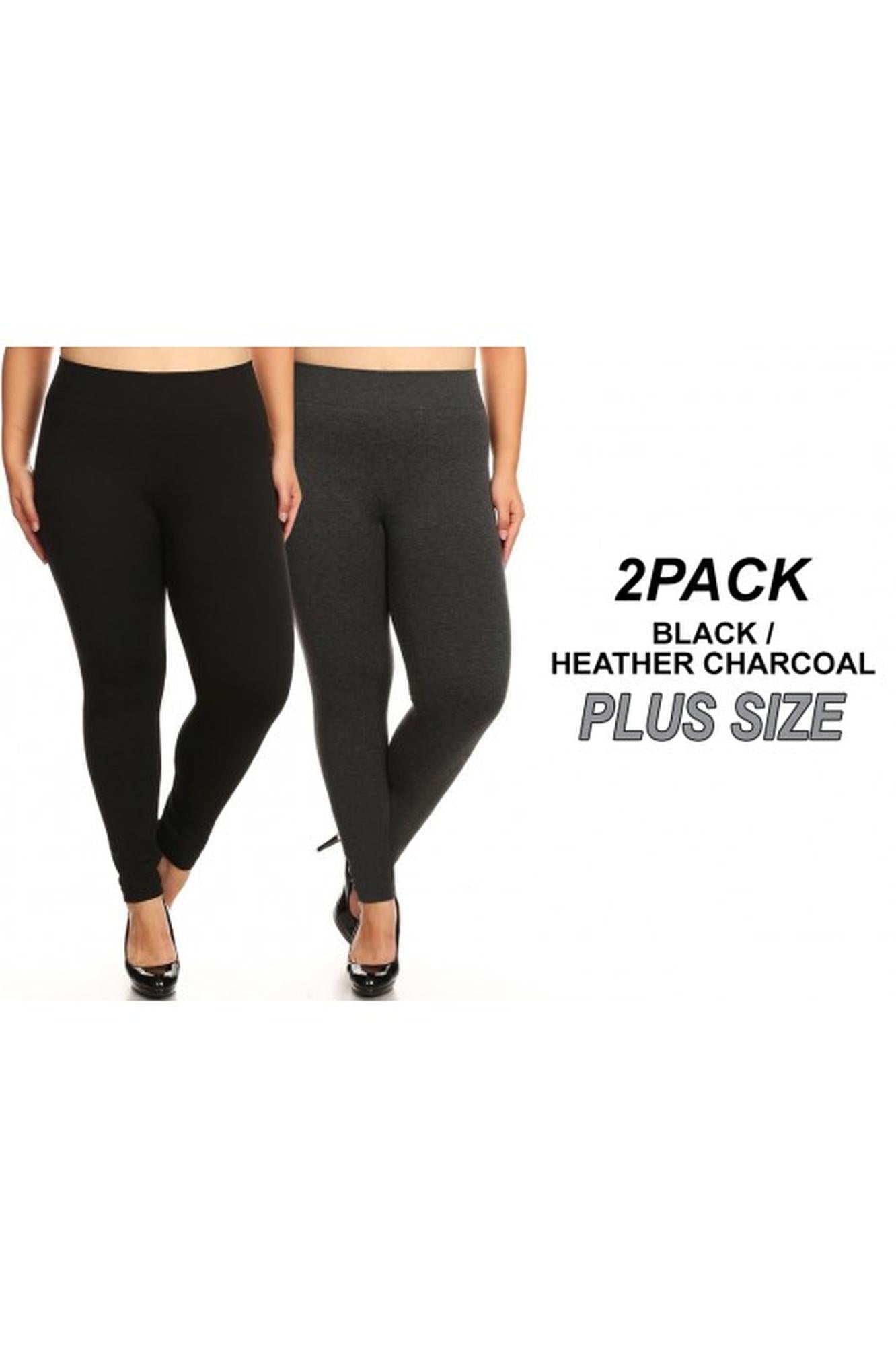 Women's Rib Fit Plus Size Leggings - Black Charcoal - 2 Pack (One Size Plus,Black Charcoal)