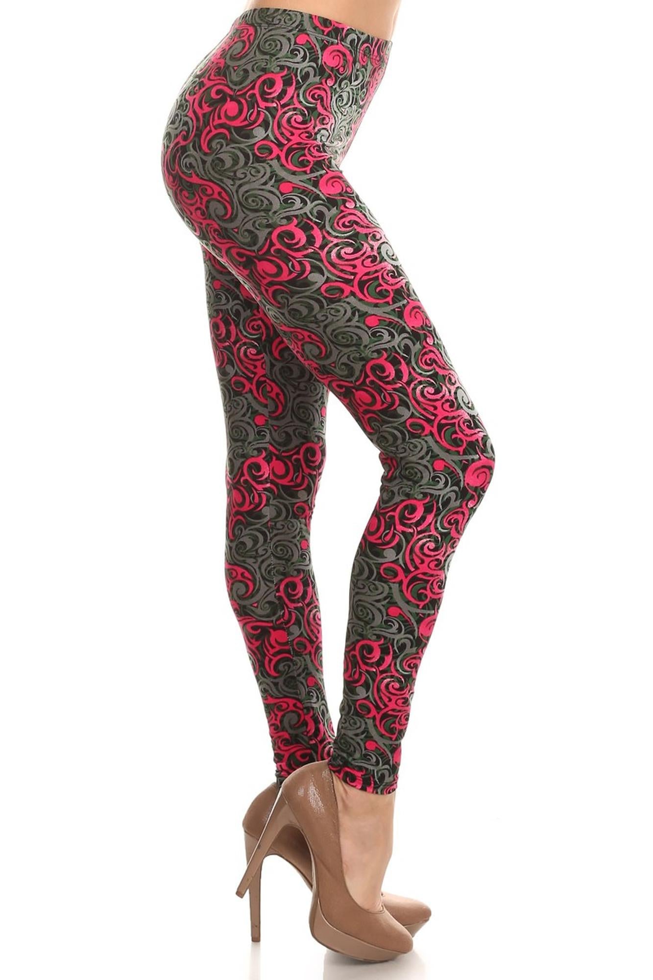 Buttery Soft Fuchsia Tangled Swirl Leggings - XSmall (XSmall One Size,Fuchsia)