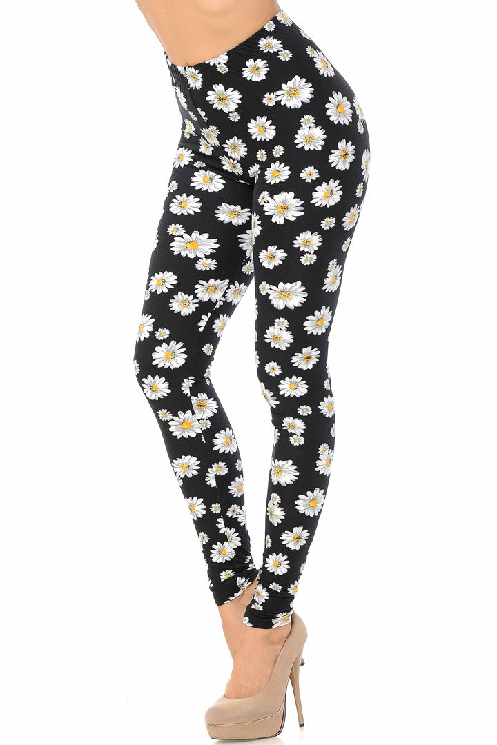 Buttery Soft Daisy Leggings - XSmall (XSmall One Size,Black)