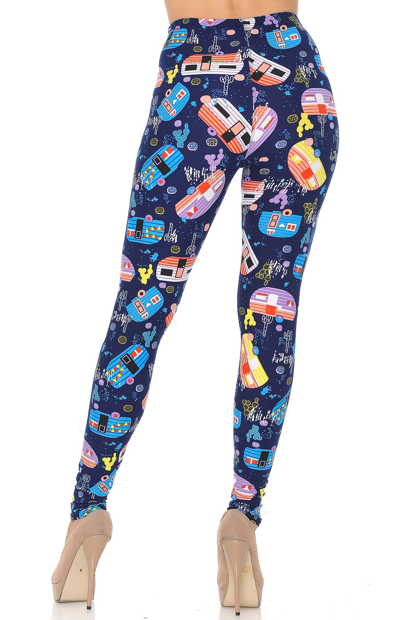 Buttery Soft Retro Campers Leggings - XSmall (XSmall One Size,Multi Color Bold)