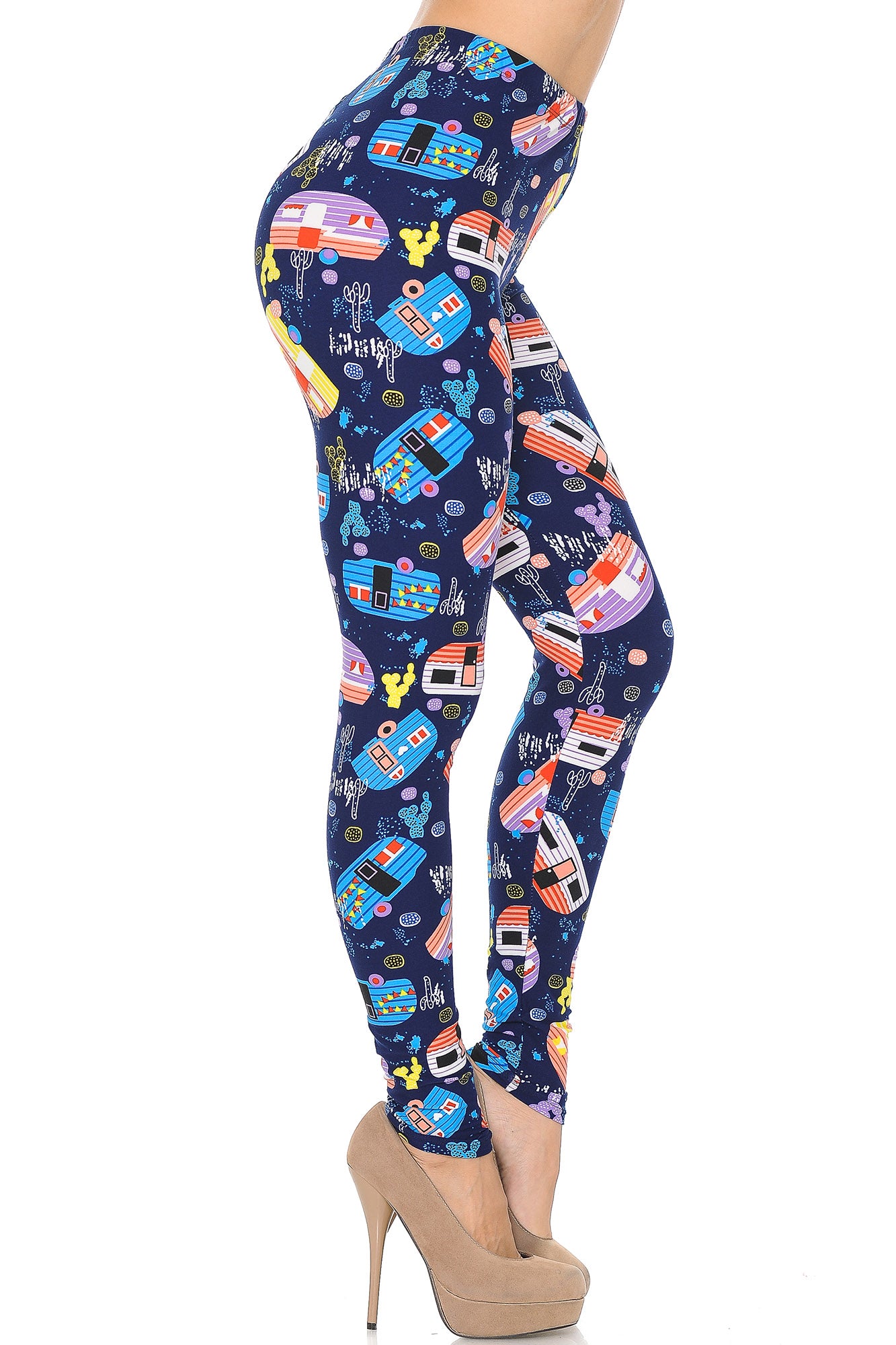 Buttery Soft Retro Campers Leggings - XSmall (XSmall One Size,Multi Color Bold)