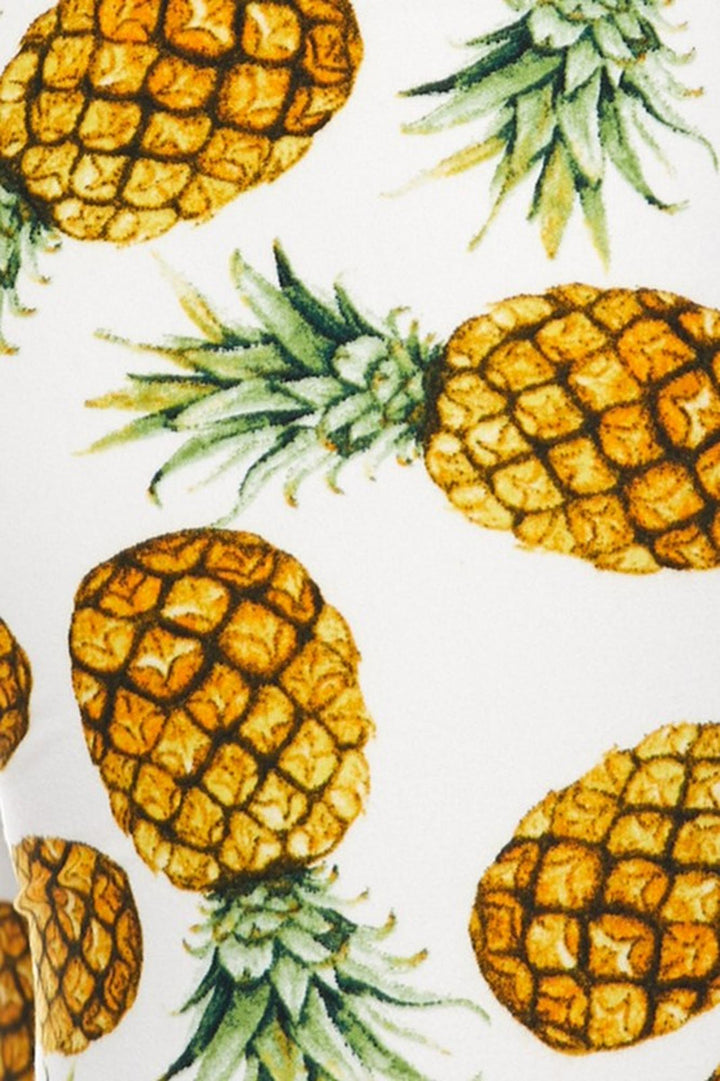 High Waisted Ivory Pineapple Plus Size Leggings (One Size Plus,White)