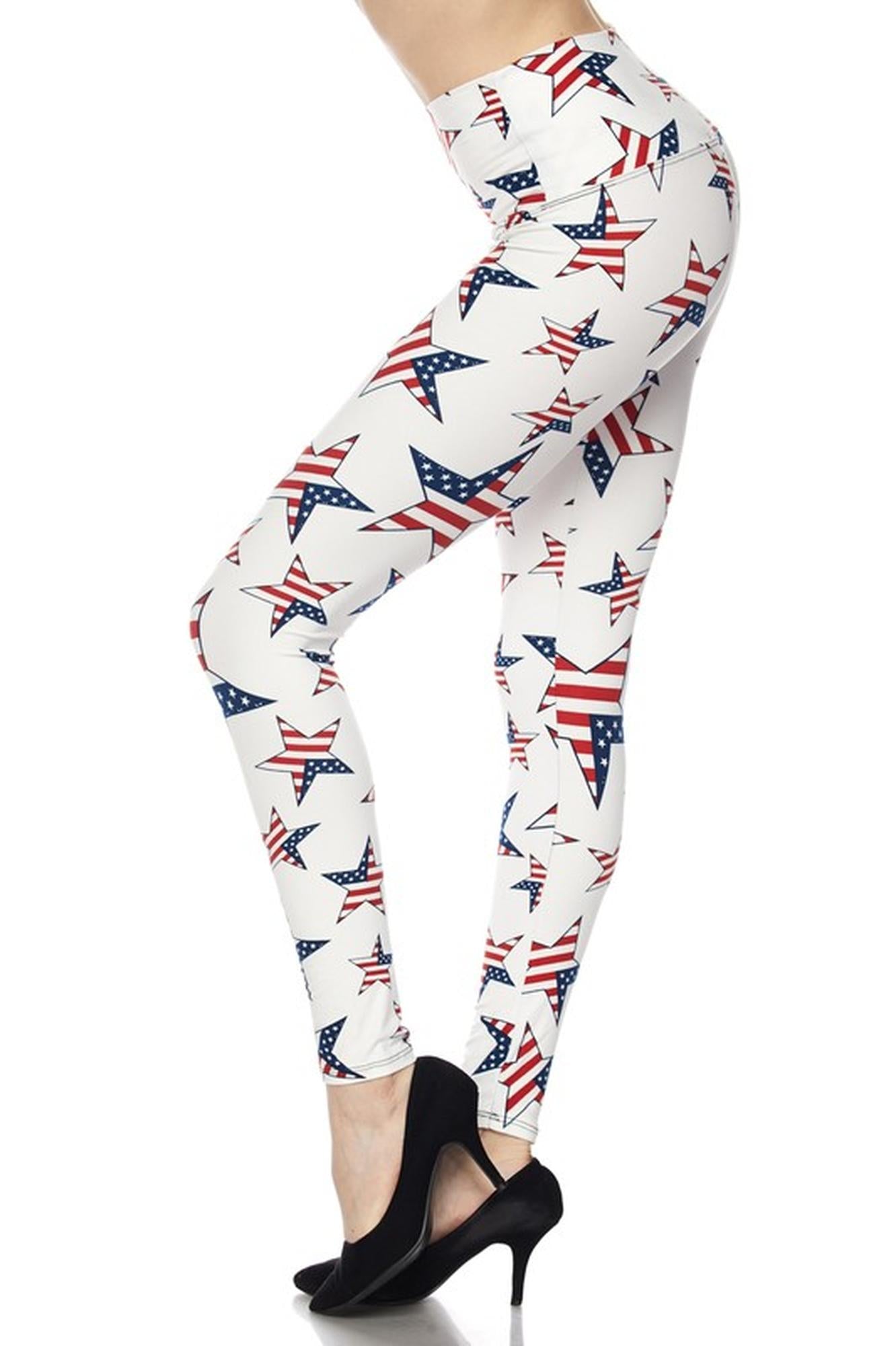 Ivory USA Flag High Waisted Leggings (One Size Regular,White)