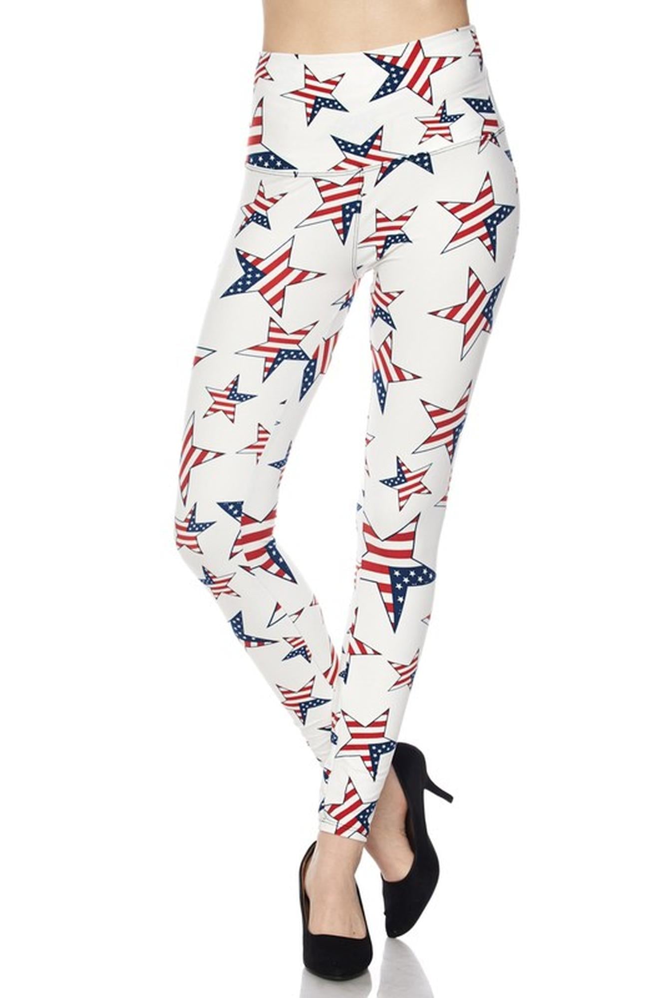 Ivory USA Flag High Waisted Leggings (One Size Regular,White)