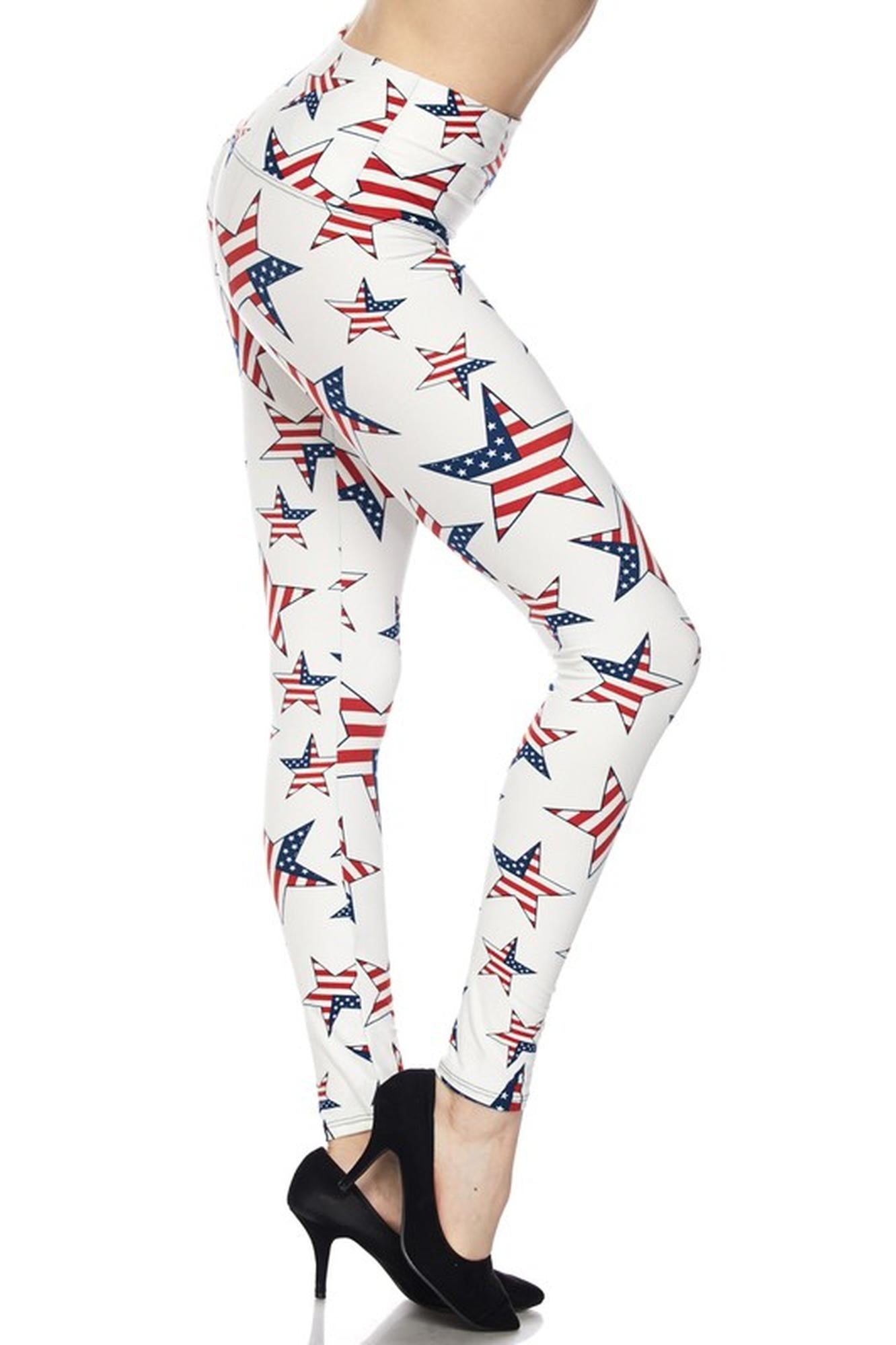 Ivory USA Flag High Waisted Leggings (One Size Regular,White)