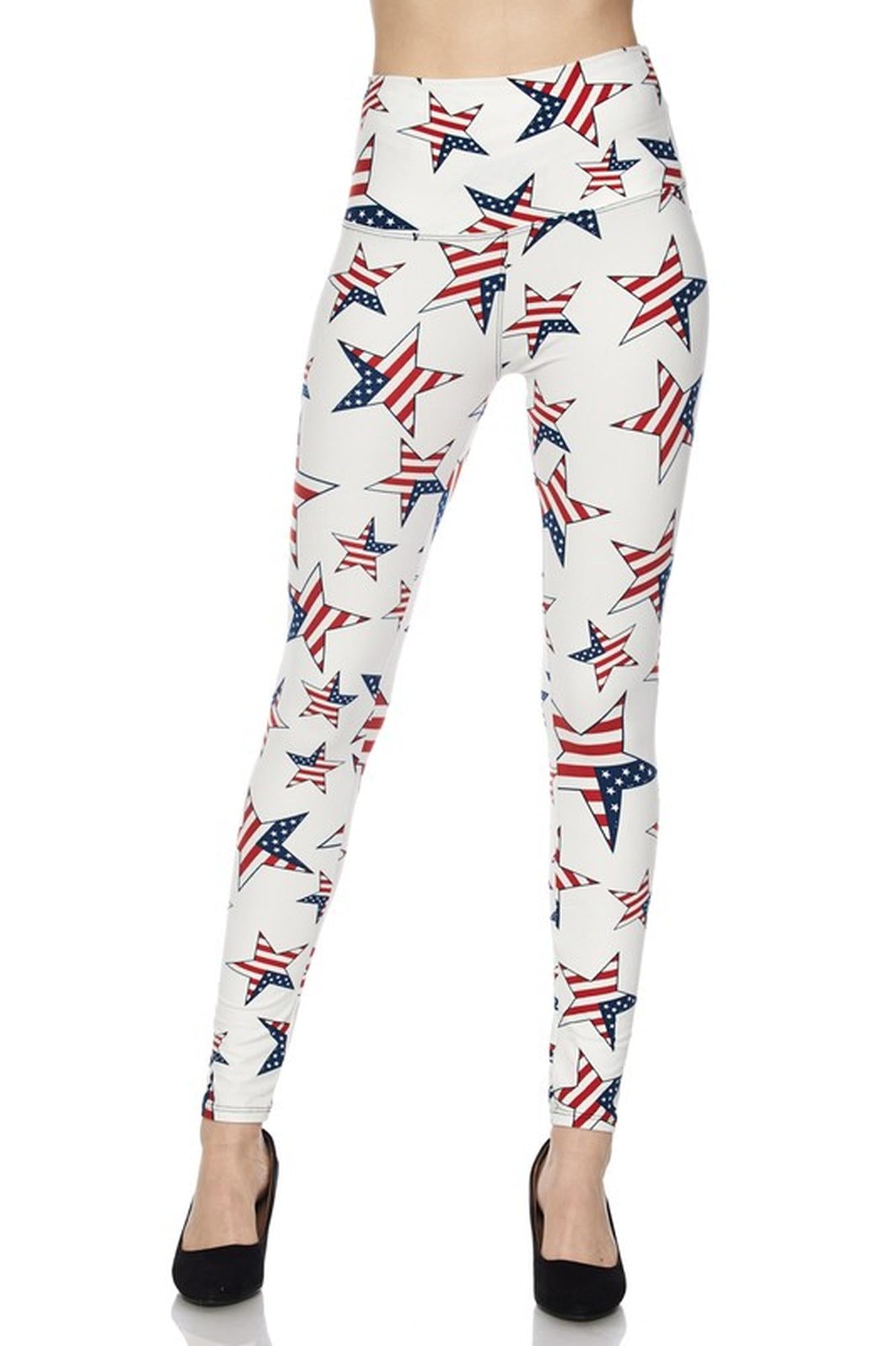 Ivory USA Flag High Waisted Leggings (One Size Regular,White)