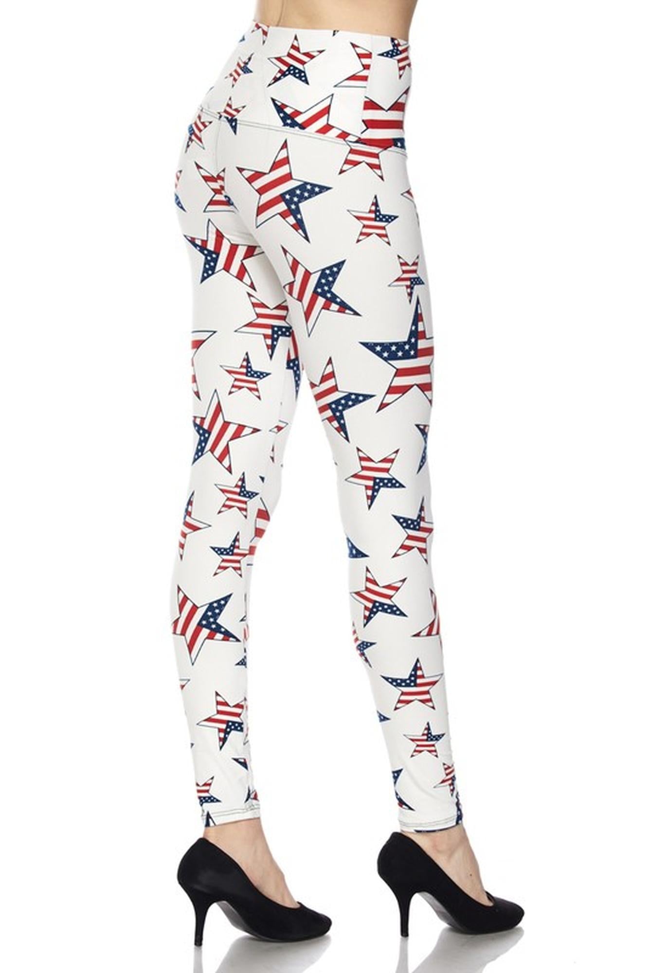 Ivory USA Flag High Waisted Leggings (One Size Regular,White)