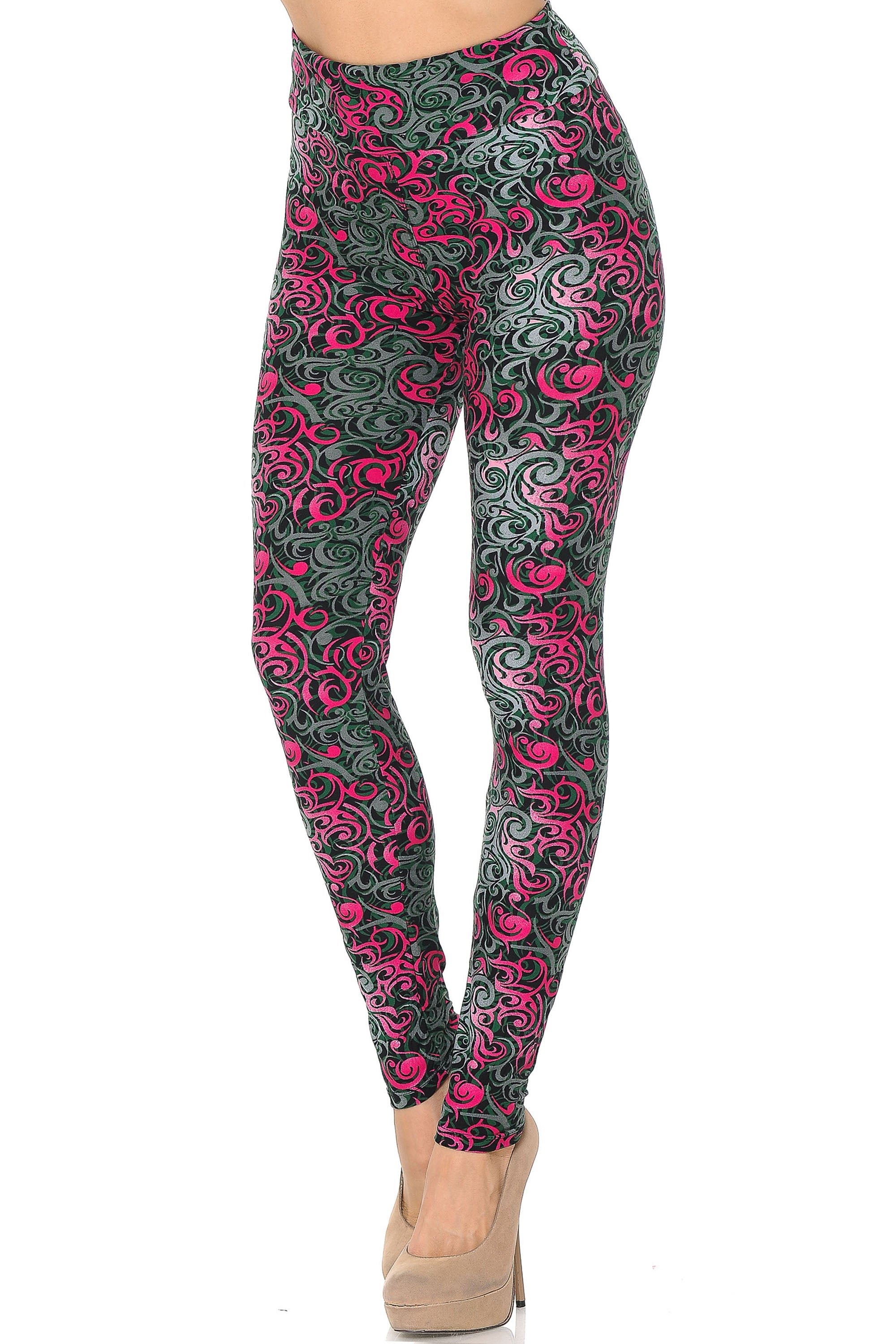 Buttery Soft Fuchsia Tangled Swirl High Waisted Leggings (One Size Regular,Fuchsia)