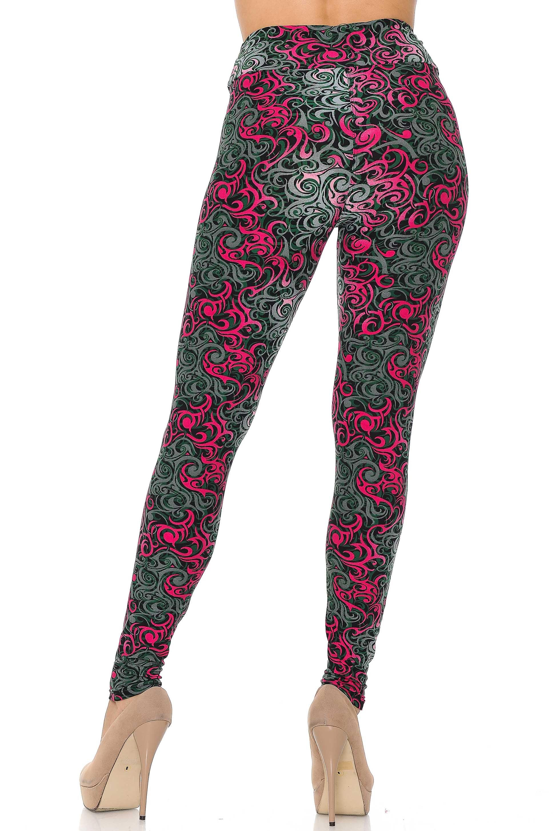 Buttery Soft Fuchsia Tangled Swirl High Waisted Leggings (One Size Regular,Fuchsia)