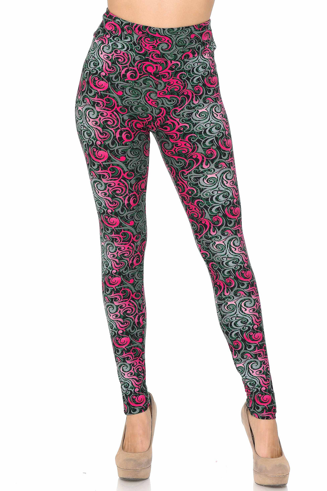 Buttery Soft Fuchsia Tangled Swirl High Waisted Leggings (One Size Regular,Fuchsia)