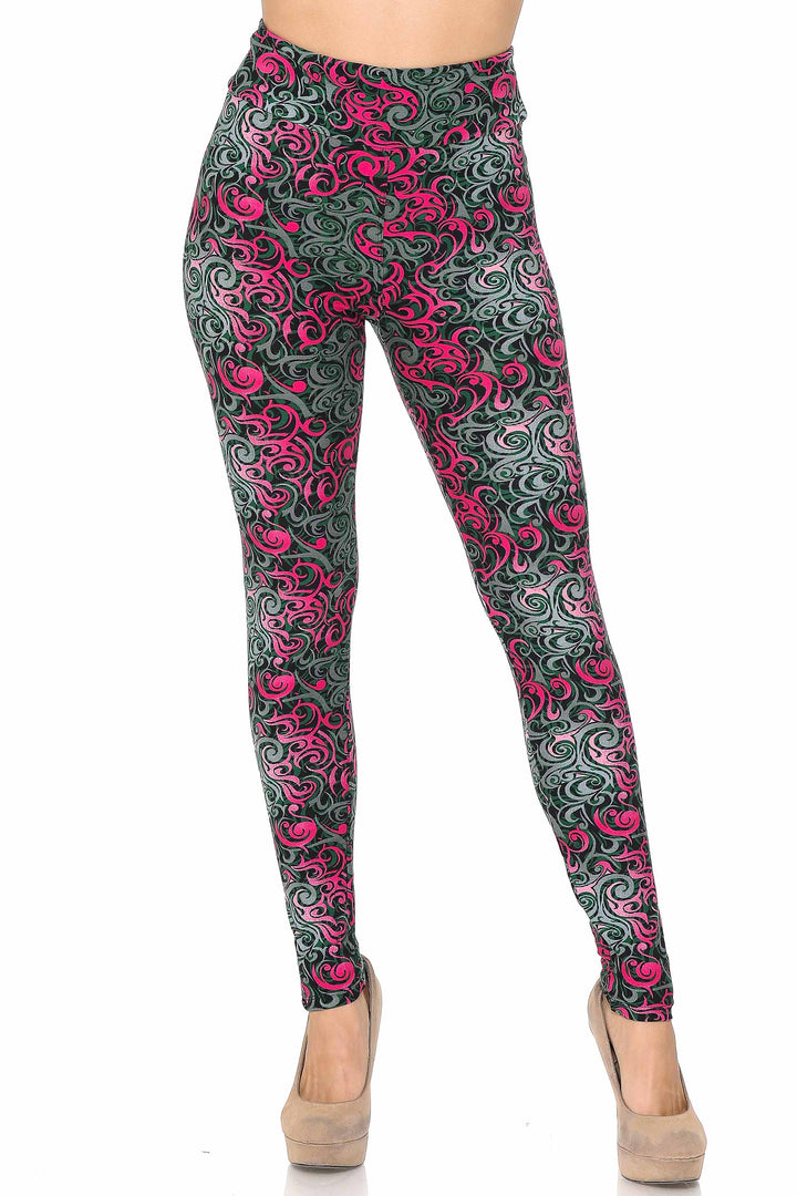 Buttery Soft Fuchsia Tangled Swirl High Waisted Leggings (One Size Regular,Fuchsia)